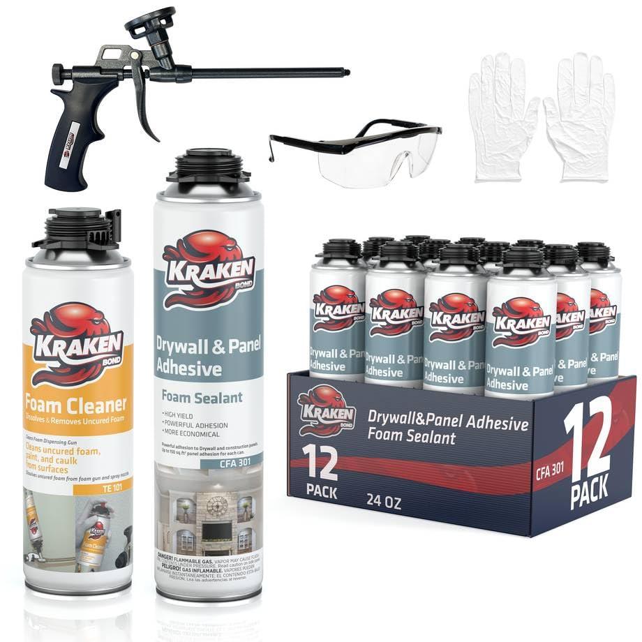 image:imageKRAKEN BOND Drywall amp Panel Adhesive Foam 12x24oz HeavyDuty FastCuring Construction Adhesive for Concrete Wood and Heat Insulation Applications 12 PackDrywall Panel Foam Set