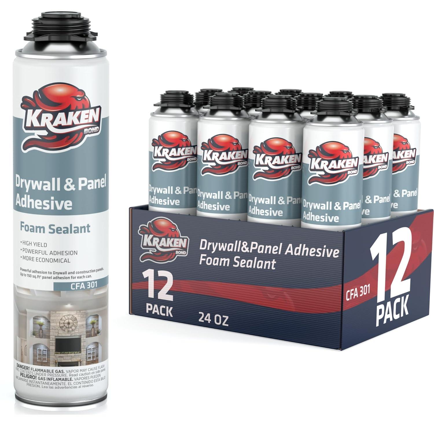 image:imageKRAKEN BOND Drywall amp Panel Adhesive Foam 12x24oz HeavyDuty FastCuring Construction Adhesive for Concrete Wood and Heat Insulation Applications 12 PackDrywall Panel Foam Pack
