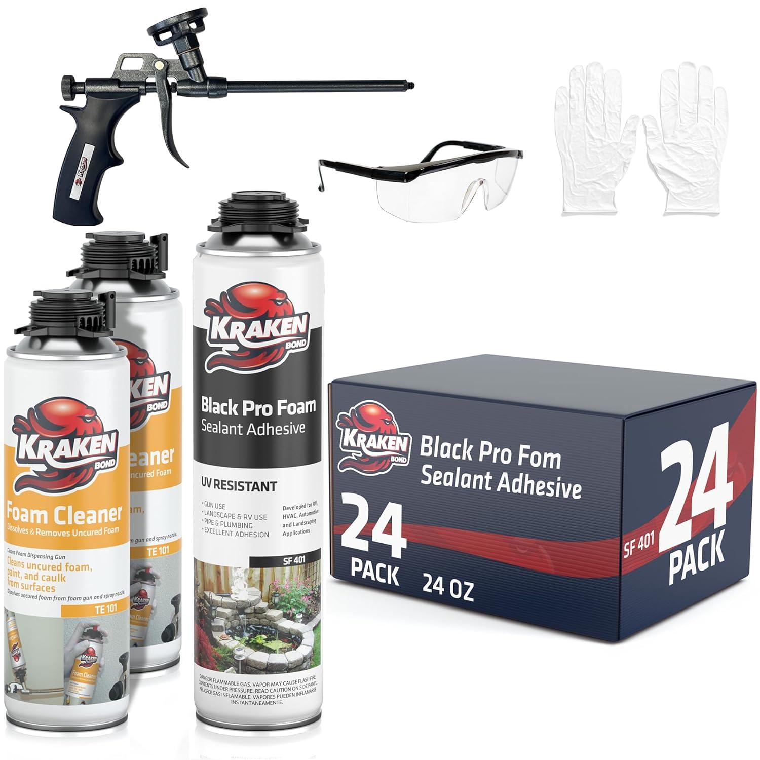 image:imageKraken Bond Black Spray Waterfall Foam Sealant 2x24oz Expanding Polyurethane Pond Foam Sealer Black UV Resistant Insulating Spray for Landscape amp Exterior Gun Use Gun Not Included 2 Pack24 Pack
