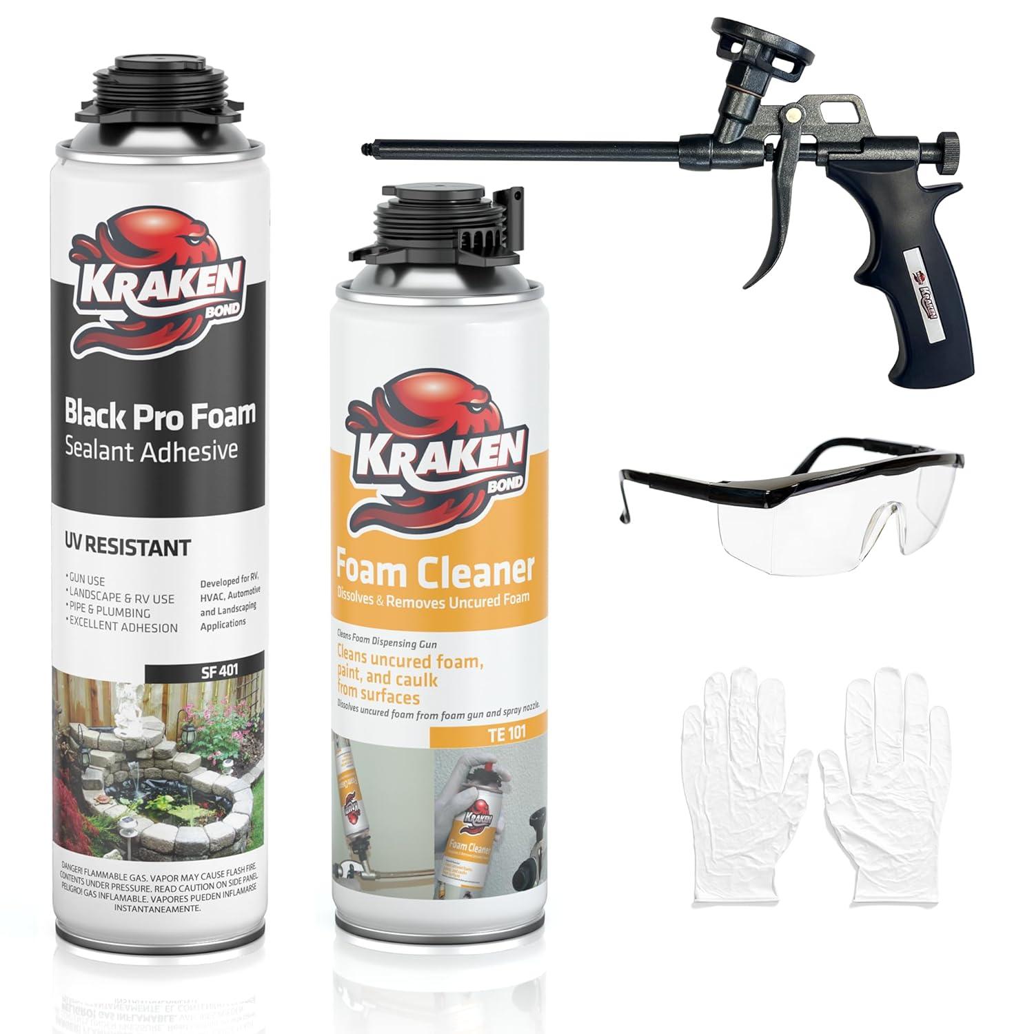 image:imageKraken Bond Black Spray Waterfall Foam Sealant 2x24oz Expanding Polyurethane Pond Foam Sealer Black UV Resistant Insulating Spray for Landscape amp Exterior Gun Use Gun Not Included 2 Pack1 Pack