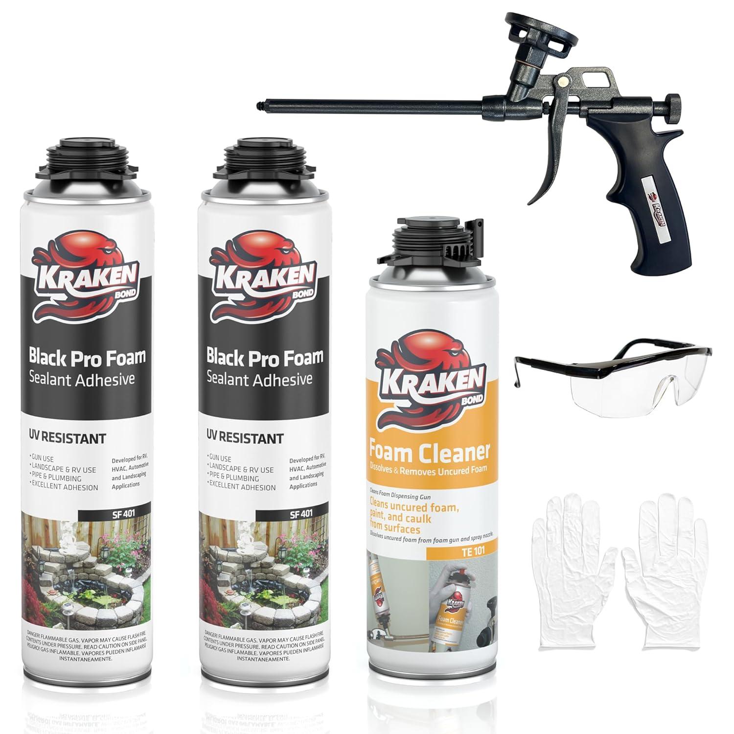 image:imageKraken Bond Black Spray Waterfall Foam Sealant 2x24oz Expanding Polyurethane Pond Foam Sealer Black UV Resistant Insulating Spray for Landscape amp Exterior Gun Use Gun Not Included 2 Pack2 Pack