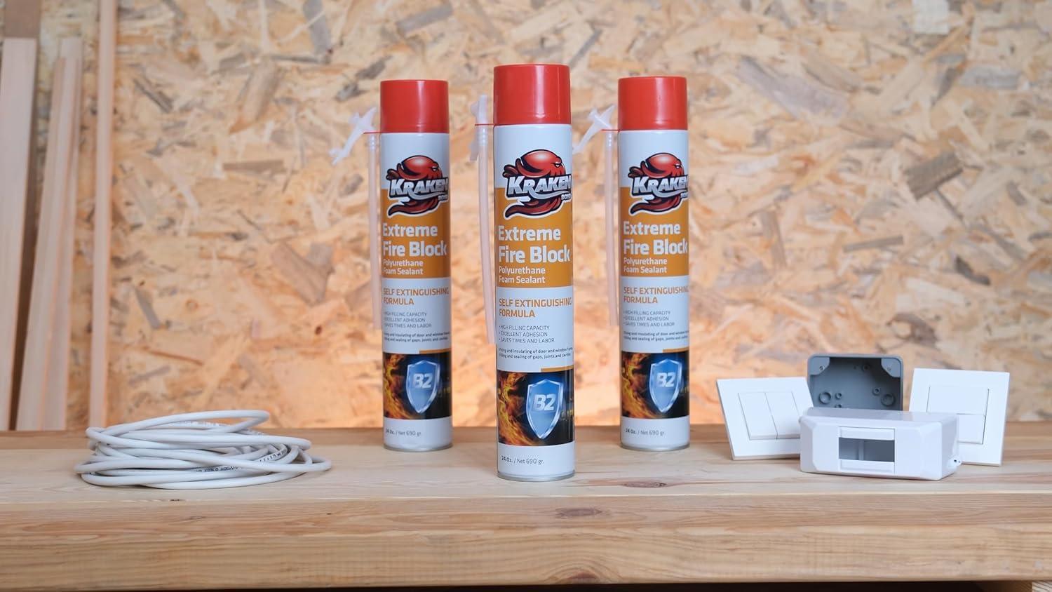 image:imageKraken Bond Extreme Orange Fire Block Foam 1x24oz Fire Rated Polyurethane Spray Foam for Gap Filling Sealing on Windows Walls Joints amp Pipes Straw Use Foam Cleaner Included 1 Pack