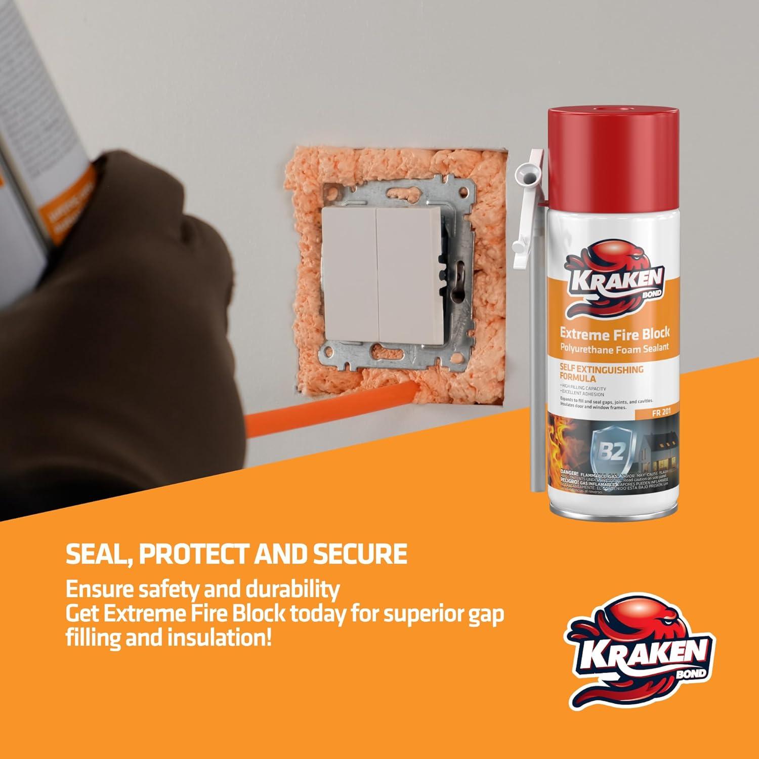 image:imageKraken Bond Extreme Orange Fire Block Foam 2x12oz Fire Rated Polyurethane Spray for Gap Filling Sealing on Windows Walls Joints amp Pipes Straw Use High Expansion Fire Proof Foam 2 Pack12 Pack