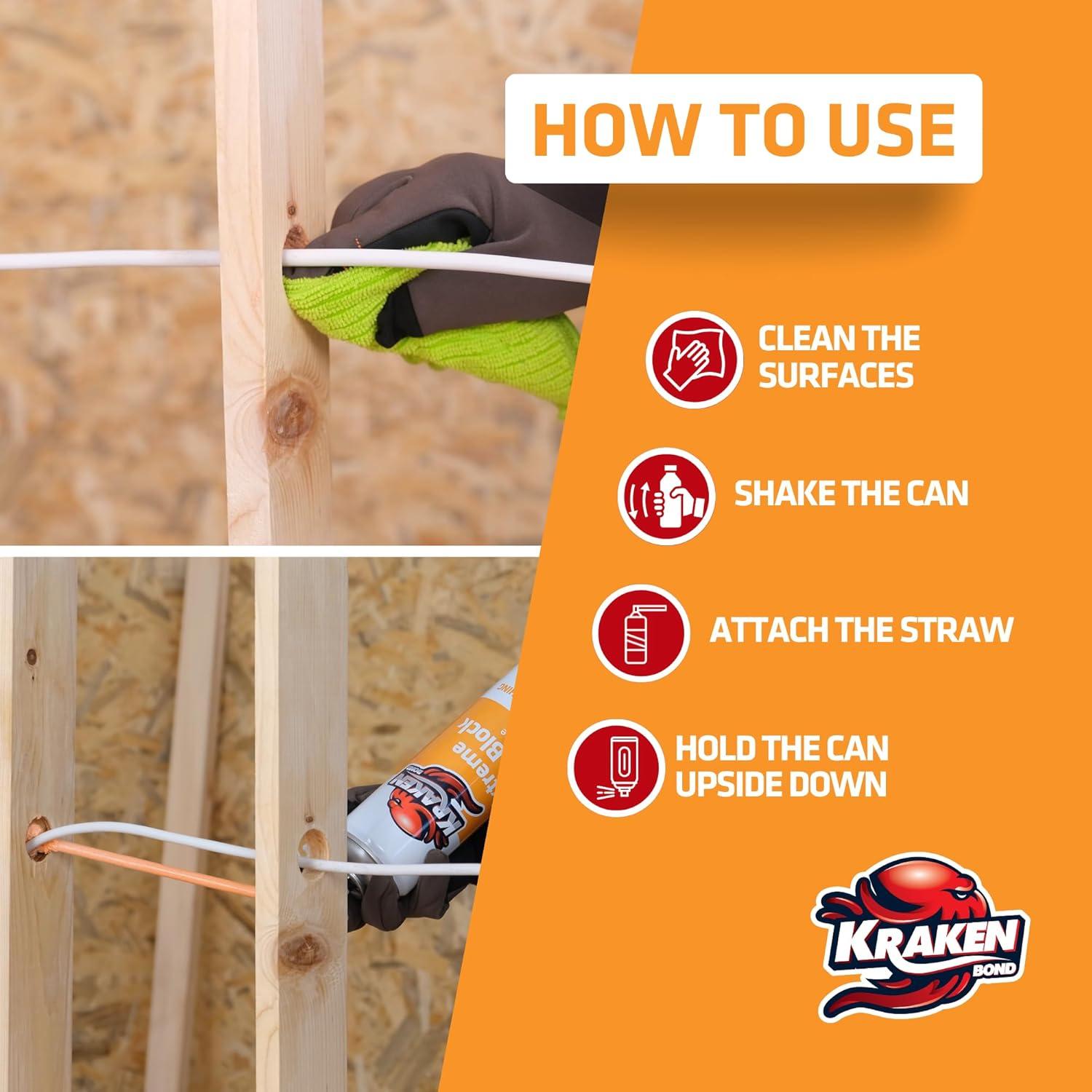 image:imageKraken Bond Extreme Orange Fire Block Foam 2x12oz Fire Rated Polyurethane Spray for Gap Filling Sealing on Windows Walls Joints amp Pipes Straw Use High Expansion Fire Proof Foam 2 Pack12 Pack