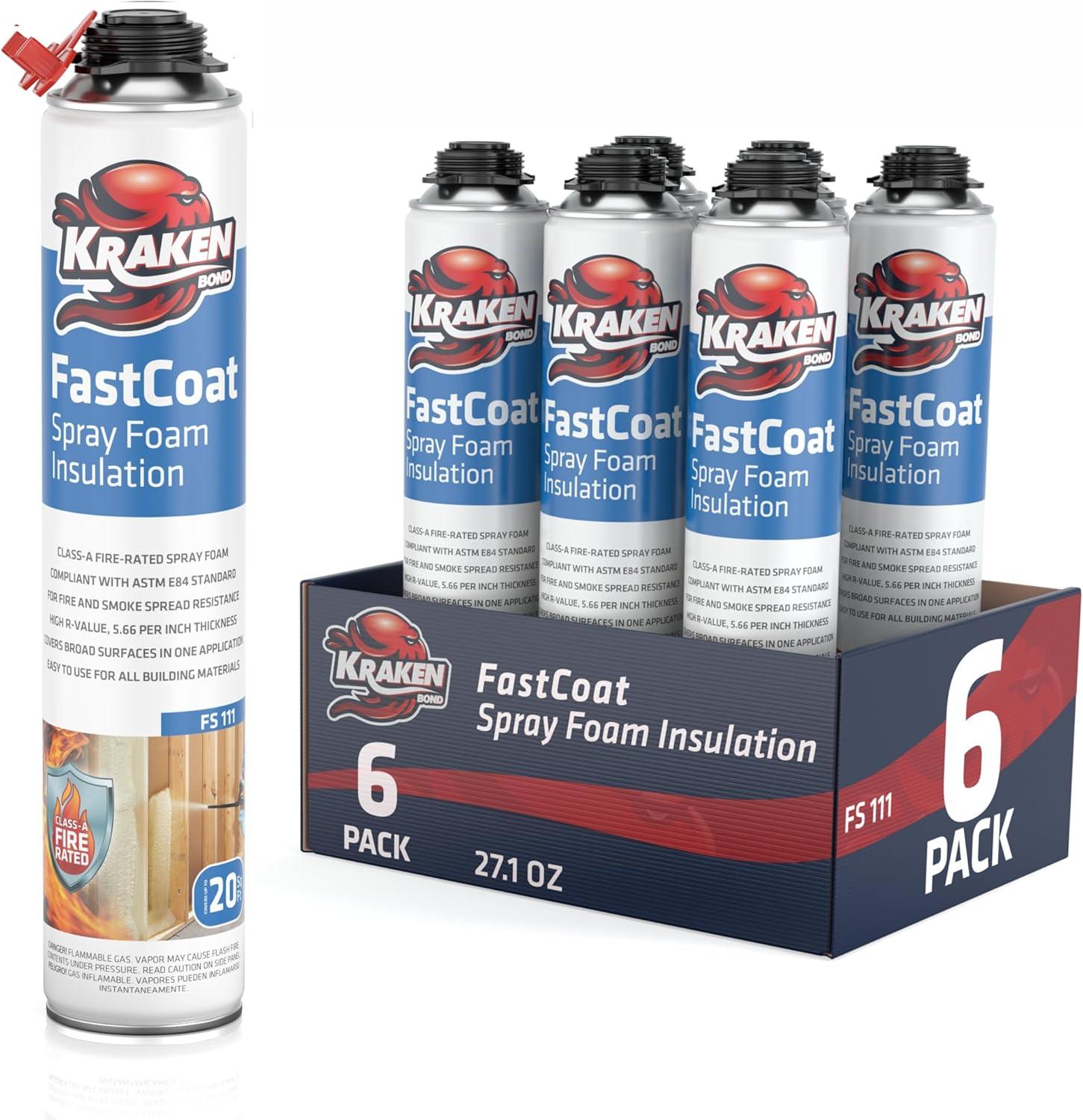 image:imageKraken Bond Fastcoat Fire Rated Spray Foam Insulation 6x271 oz RValue 1132 2in Closed Cell Expanding Foam Heat and Acoustic Insulation Gun amp Cleaner Not Includes 120 Board Ft 6 PackInsulation Foam