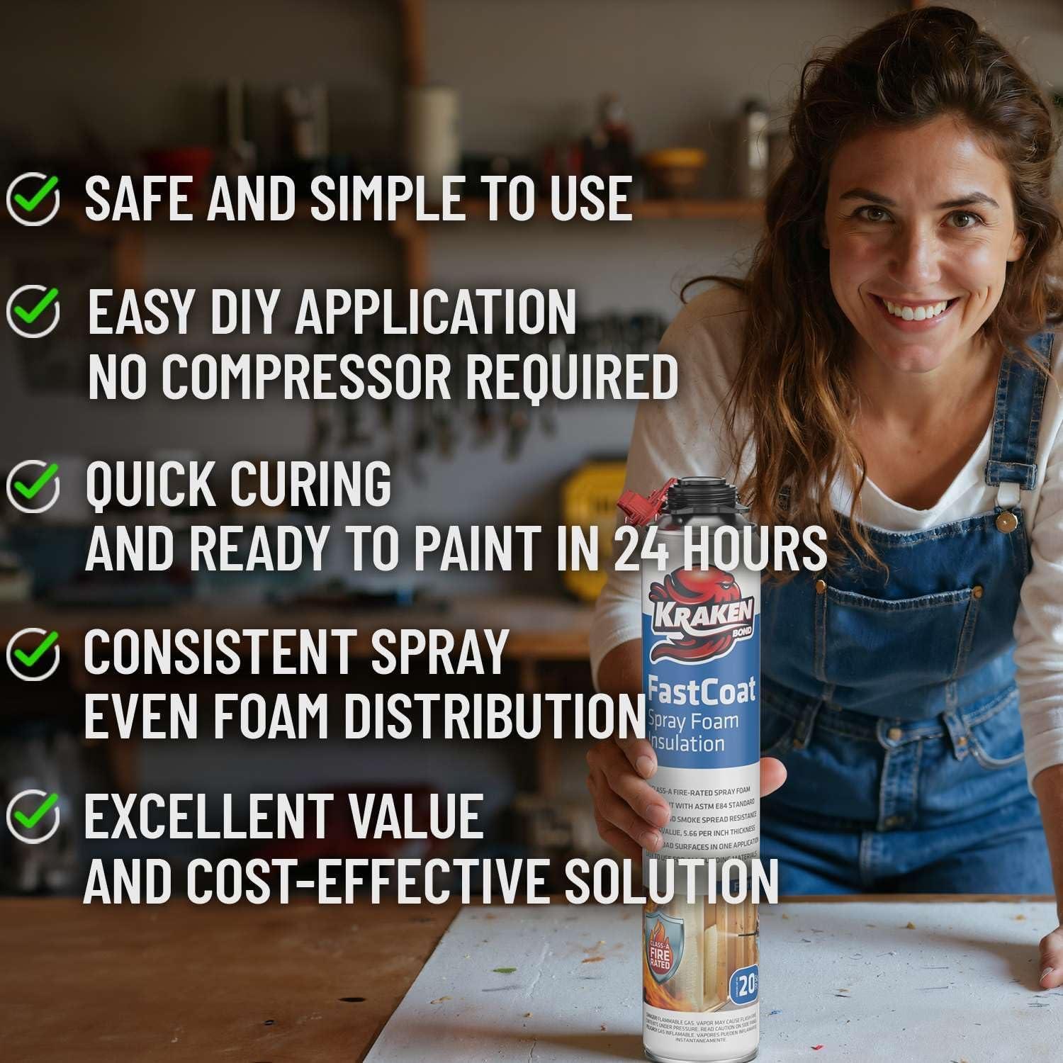 image:imageKraken Bond Fastcoat Fire Rated Spray Foam Insulation 6x271 oz RValue 1132 2in Closed Cell Expanding Foam Heat and Acoustic Insulation Gun amp Cleaner Not Includes 120 Board Ft 6 PackInsulation Foam Set