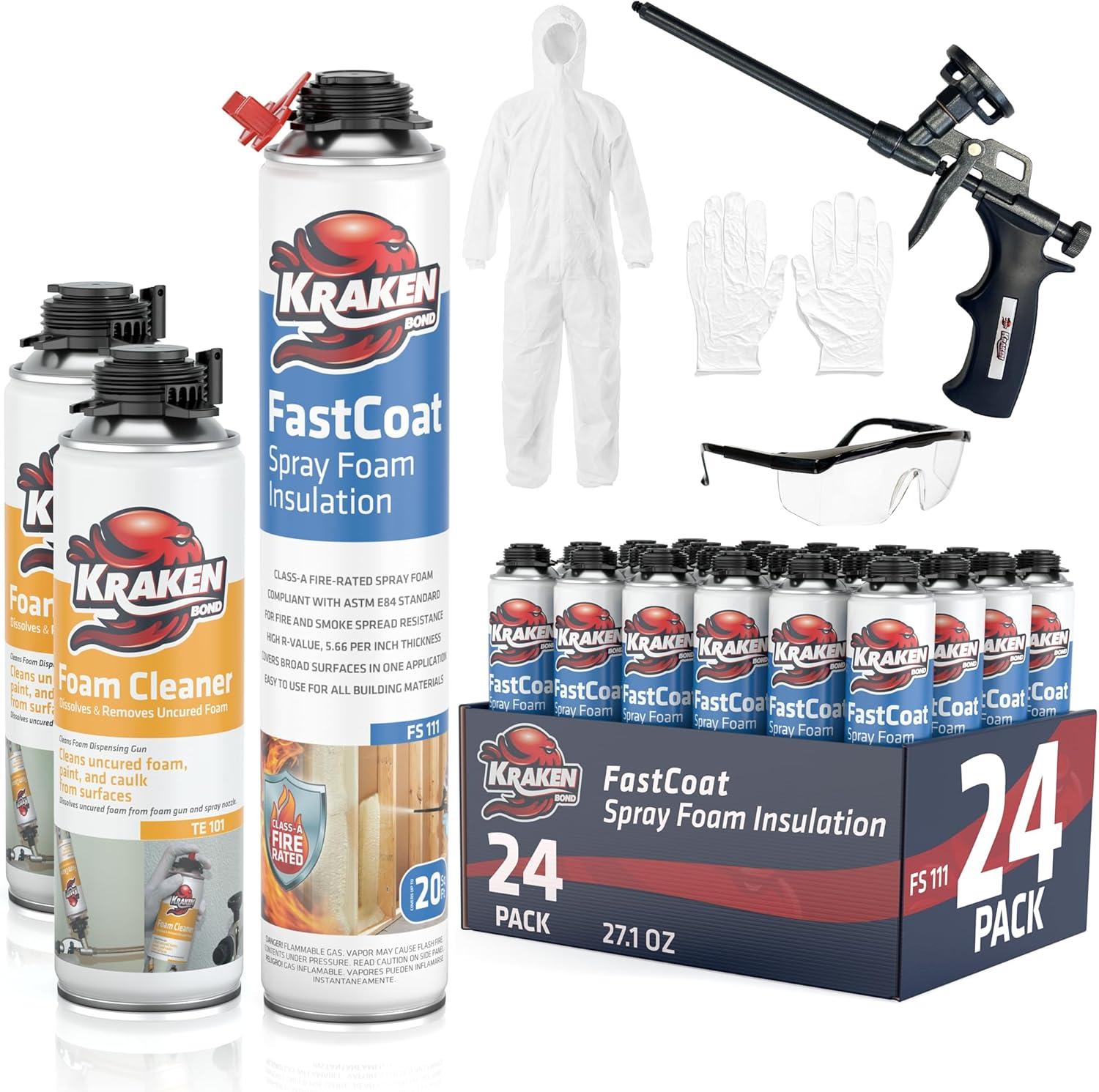 image:imageKraken Bond Fastcoat Fire Rated Spray Foam Insulation 6x271 oz RValue 1132 2in Closed Cell Expanding Foam Heat and Acoustic Insulation Gun amp Cleaner Not Includes 120 Board Ft 6 PackInsulation Foam Set