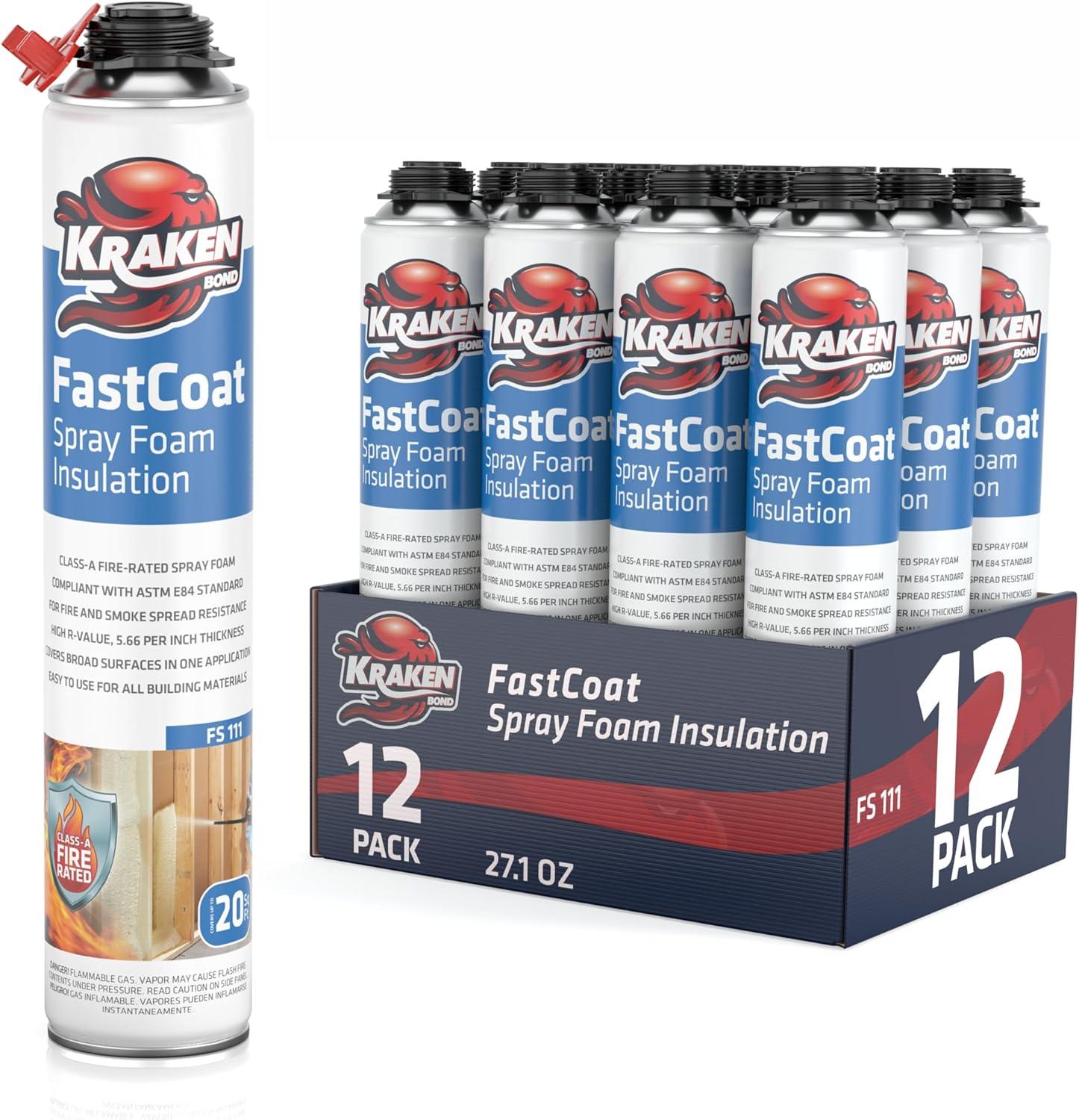 image:imageKraken Bond Fastcoat Fire Rated Spray Foam Insulation 6x271 oz RValue 1132 2in Closed Cell Expanding Foam Heat and Acoustic Insulation Gun amp Cleaner Not Includes 120 Board Ft 6 PackInsulation Foam