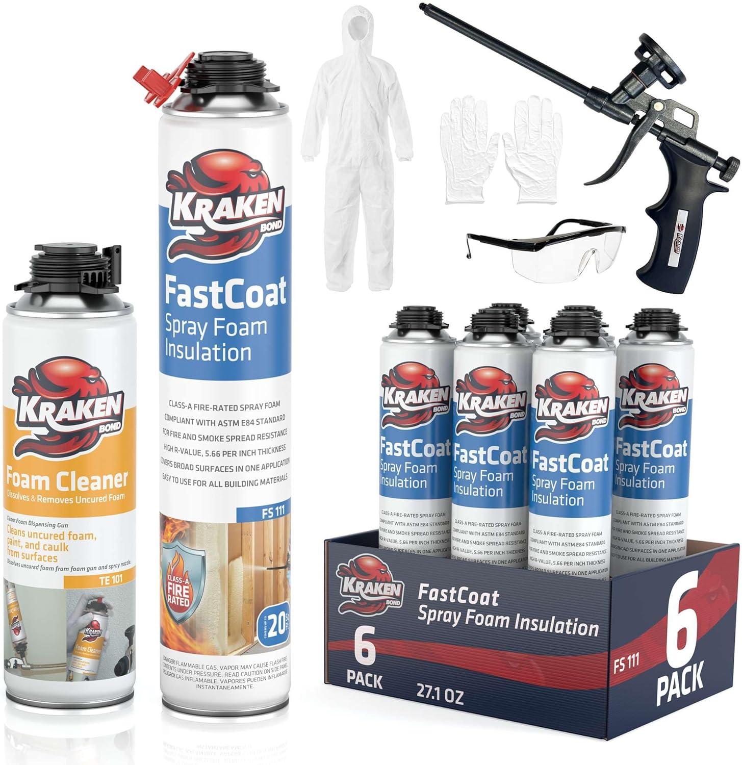 image:imageKraken Bond Fastcoat Fire Rated Spray Foam Insulation 6x271 oz RValue 1132 2in Closed Cell Expanding Foam Heat and Acoustic Insulation Gun amp Cleaner Not Includes 120 Board Ft 6 PackInsulation Foam Set
