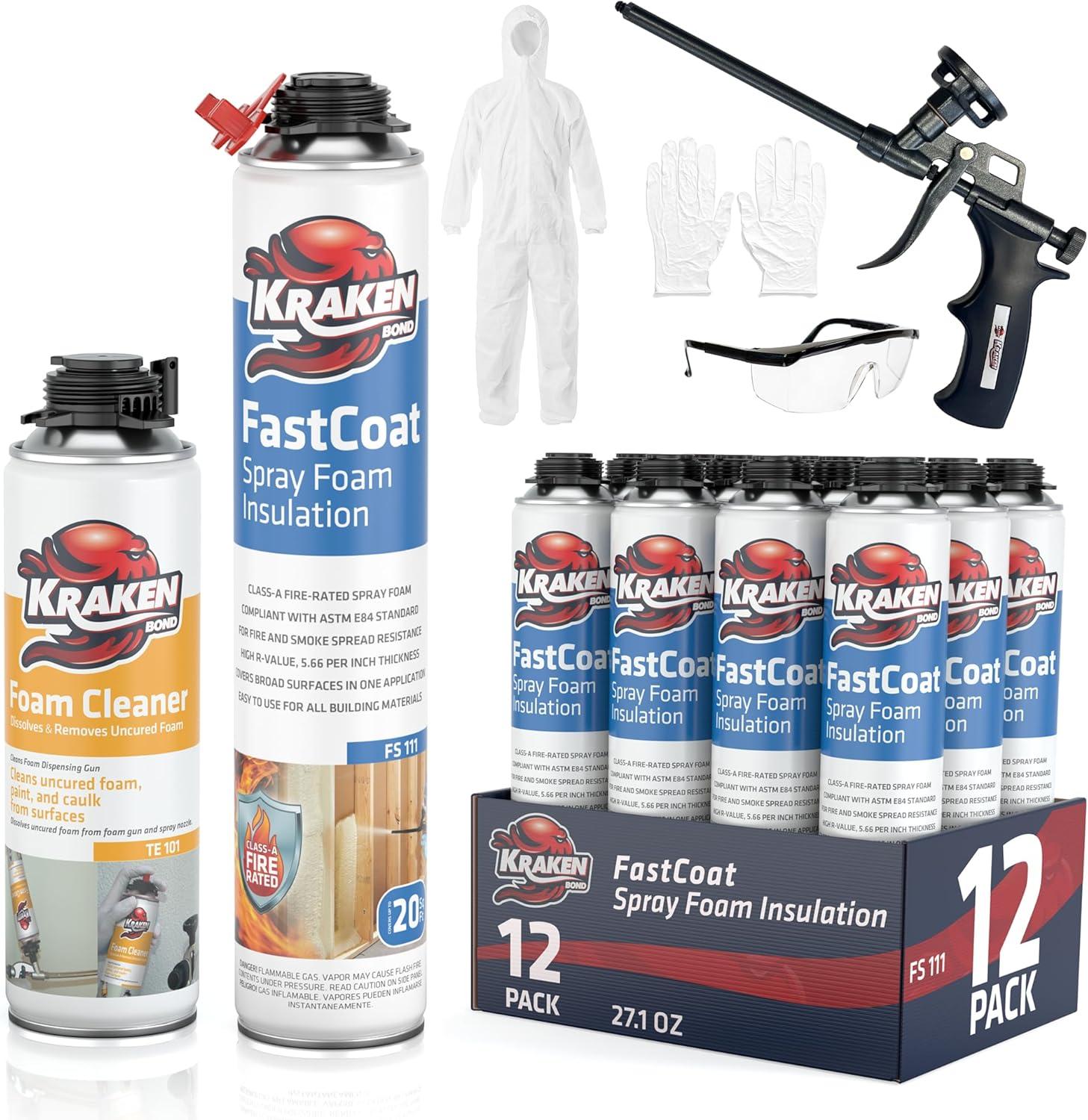 image:imageKraken Bond Fastcoat Fire Rated Spray Foam Insulation 6x271 oz RValue 1132 2in Closed Cell Expanding Foam Heat and Acoustic Insulation Gun amp Cleaner Not Includes 120 Board Ft 6 PackInsulation Foam Set