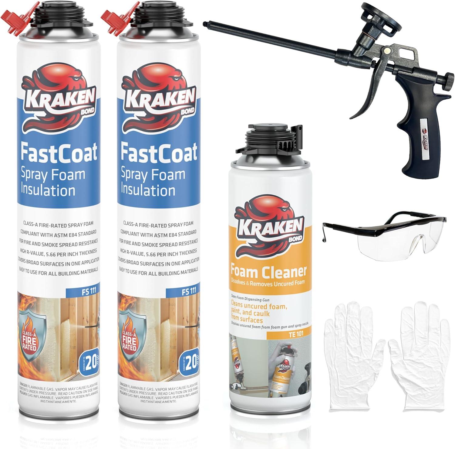 image:imageKraken Bond Fastcoat Fire Rated Spray Foam Insulation 6x271 oz RValue 1132 2in Closed Cell Expanding Foam Heat and Acoustic Insulation Gun amp Cleaner Not Includes 120 Board Ft 6 PackInsulation Foam Set