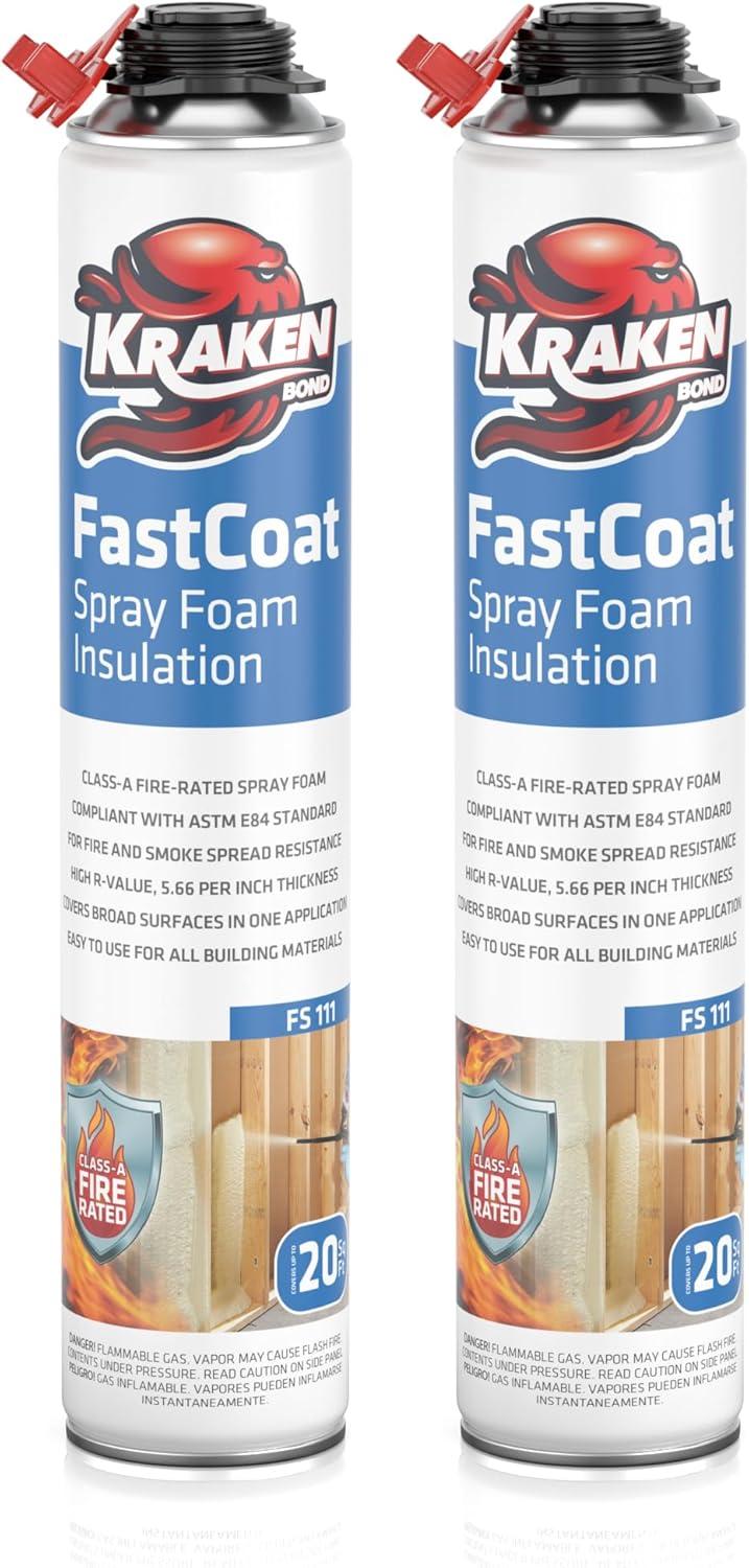 image:imageKraken Bond Fastcoat Fire Rated Spray Foam Insulation 6x271 oz RValue 1132 2in Closed Cell Expanding Foam Heat and Acoustic Insulation Gun amp Cleaner Not Includes 120 Board Ft 6 PackInsulation Foam