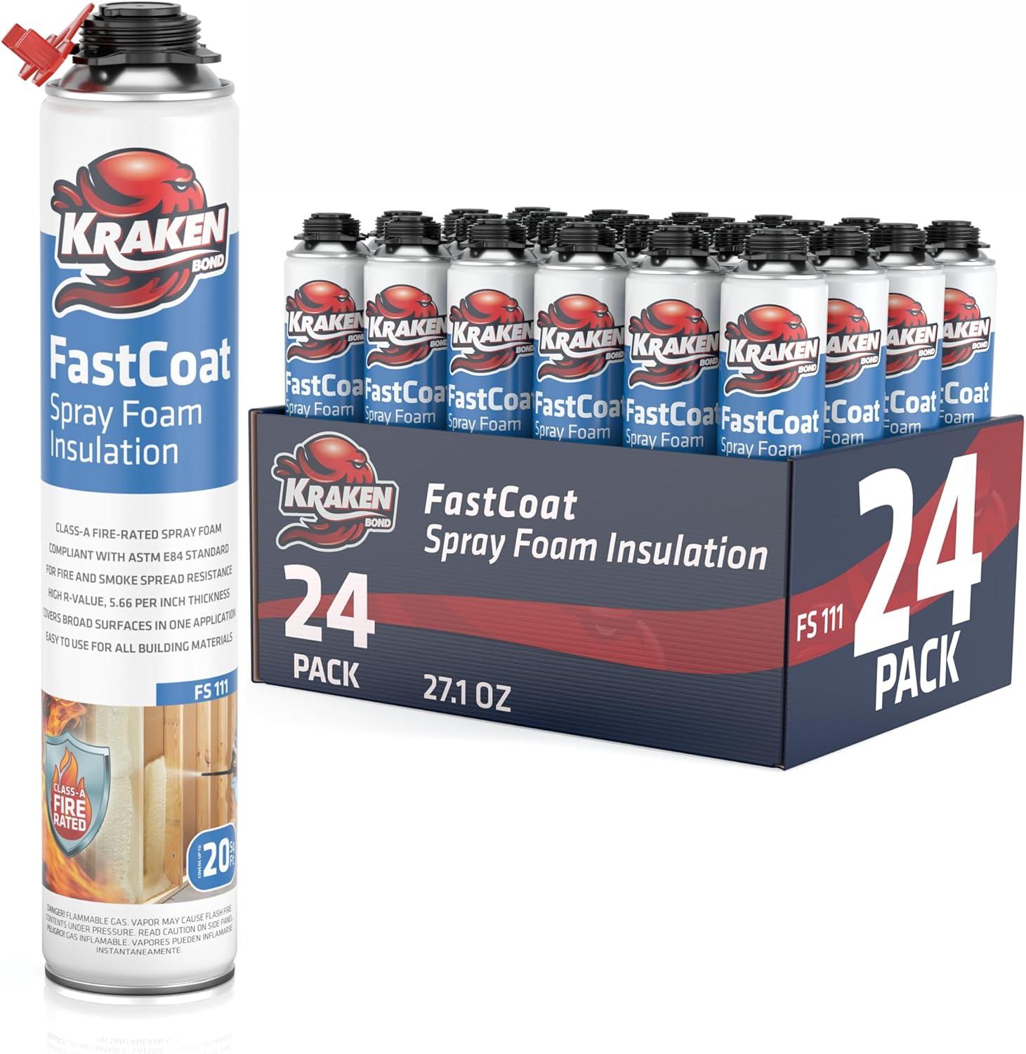 image:imageKraken Bond Fastcoat Fire Rated Spray Foam Insulation 6x271 oz RValue 1132 2in Closed Cell Expanding Foam Heat and Acoustic Insulation Gun amp Cleaner Not Includes 120 Board Ft 6 PackInsulation Foam