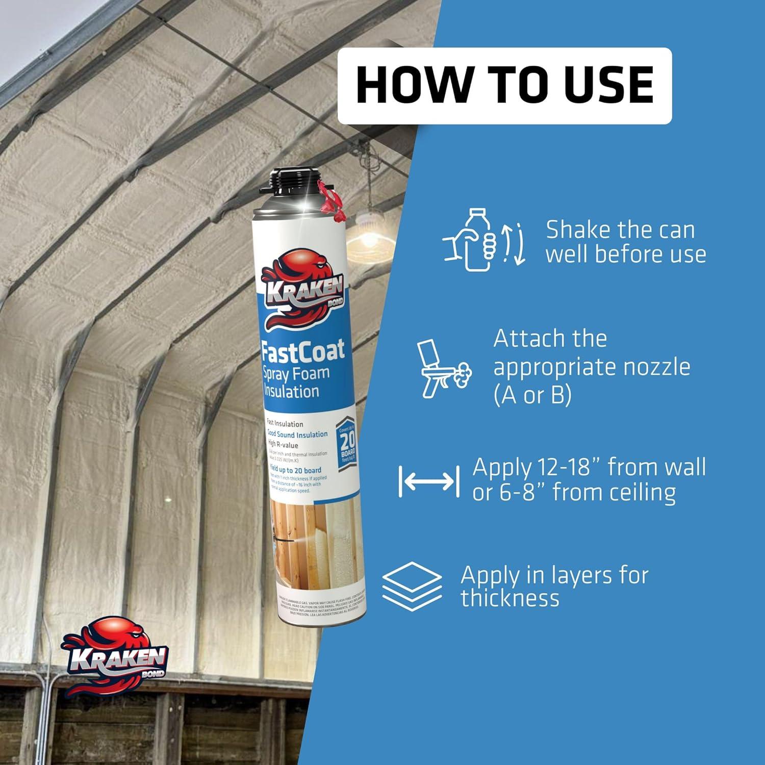 image:imageKraken Bond Fastcoat Fire Rated Spray Foam Insulation Kit 48x271 oz RValue 1132 2in Closed Cell Expanding Foam Heat and Acoustic Insulation Gun amp Cleaner Includes 960 Board Ft 48 Pack