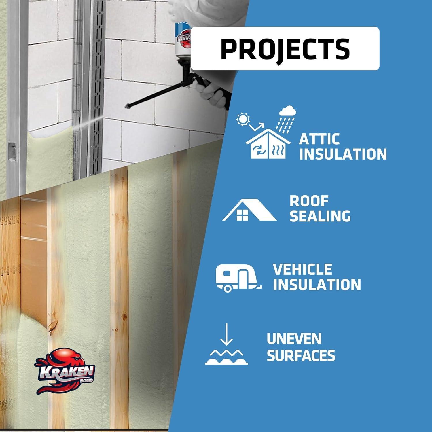 image:imageKraken Bond Fastcoat Fire Rated Spray Foam Insulation Kit 48x271 oz RValue 1132 2in Closed Cell Expanding Foam Heat and Acoustic Insulation Gun amp Cleaner Includes 960 Board Ft 48 Pack
