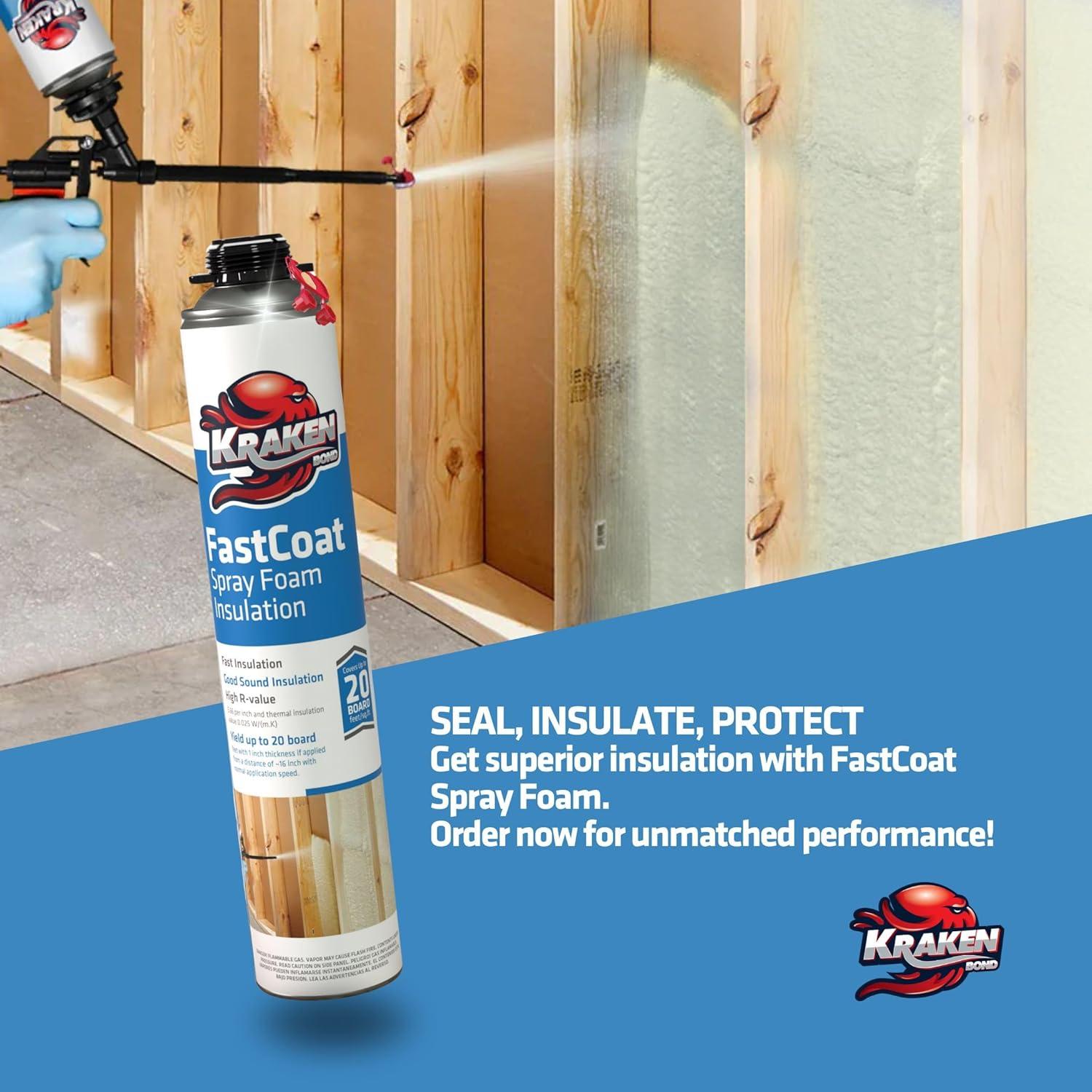 image:imageKraken Bond Fastcoat Fire Rated Spray Foam Insulation Kit 48x271 oz RValue 1132 2in Closed Cell Expanding Foam Heat and Acoustic Insulation Gun amp Cleaner Includes 960 Board Ft 48 Pack
