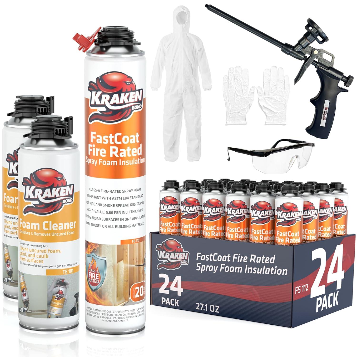 image:imageKraken Bond Fastcoat Fire Rated Spray Foam Insulation Kit Closed Cell in a Can 120 sq ft 6x271 oz RValue 1132 2in Spray Foam for Garage Door Attic Wall Gun amp Cleaner Not Included 6 PackInsulation Foam Set