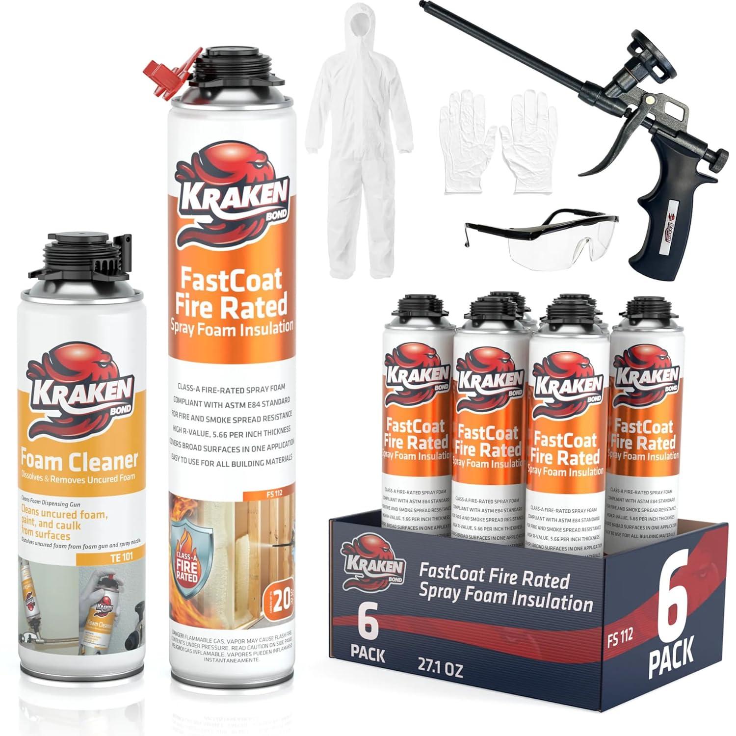 image:imageKraken Bond Fastcoat Fire Rated Spray Foam Insulation Kit Closed Cell in a Can 120 sq ft 6x271 oz RValue 1132 2in Spray Foam for Garage Door Attic Wall Gun amp Cleaner Not Included 6 PackInsulation Foam Set