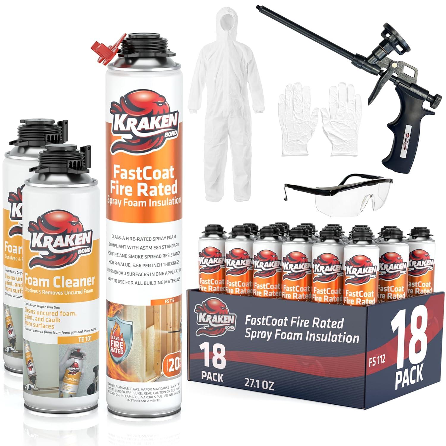 image:imageKraken Bond Fastcoat Fire Rated Spray Foam Insulation Kit Closed Cell in a Can 120 sq ft 6x271 oz RValue 1132 2in Spray Foam for Garage Door Attic Wall Gun amp Cleaner Not Included 6 PackInsulation Foam Set