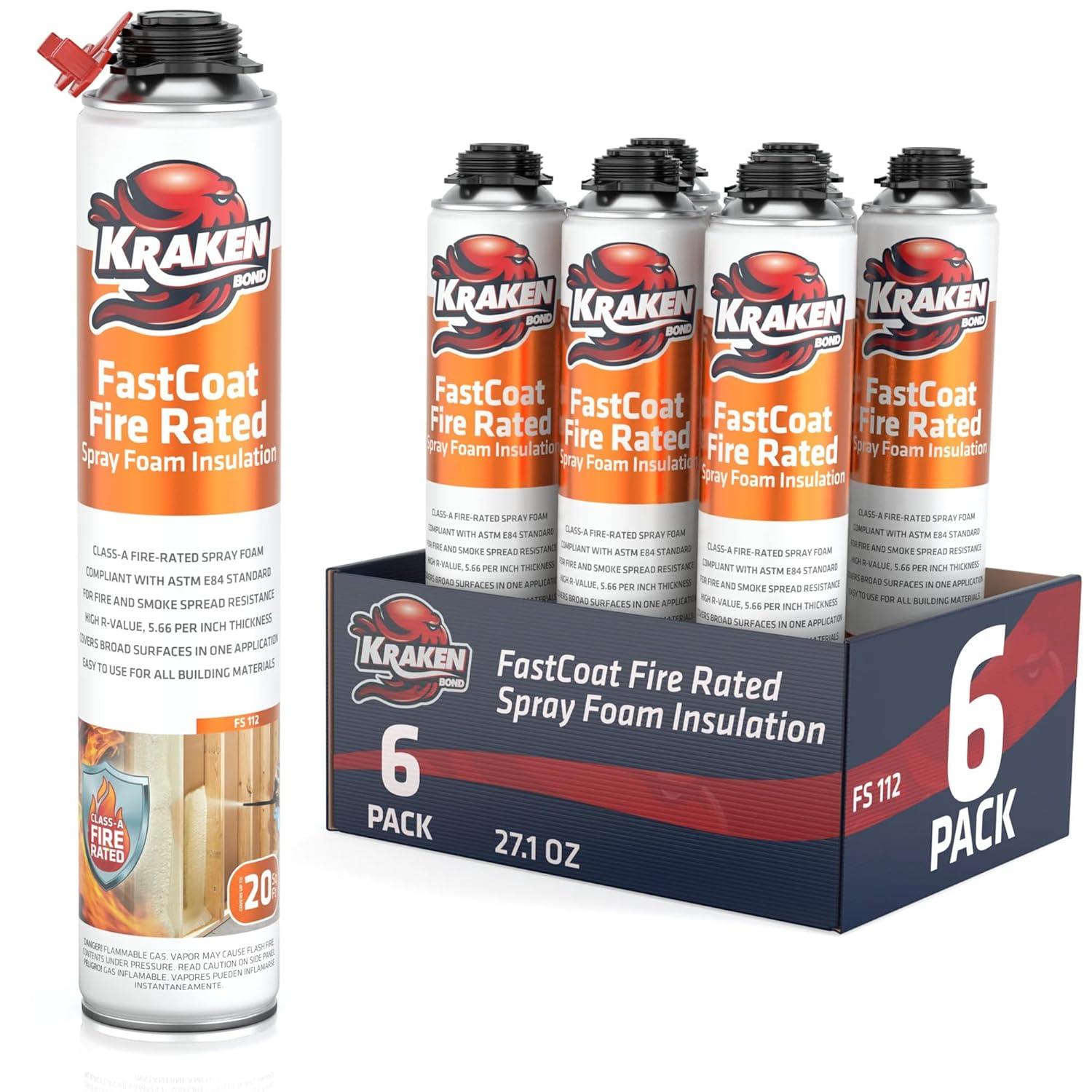 image:imageKraken Bond Fastcoat Fire Rated Spray Foam Insulation Kit Closed Cell in a Can 120 sq ft 6x271 oz RValue 1132 2in Spray Foam for Garage Door Attic Wall Gun amp Cleaner Not Included 6 PackInsulation Foam