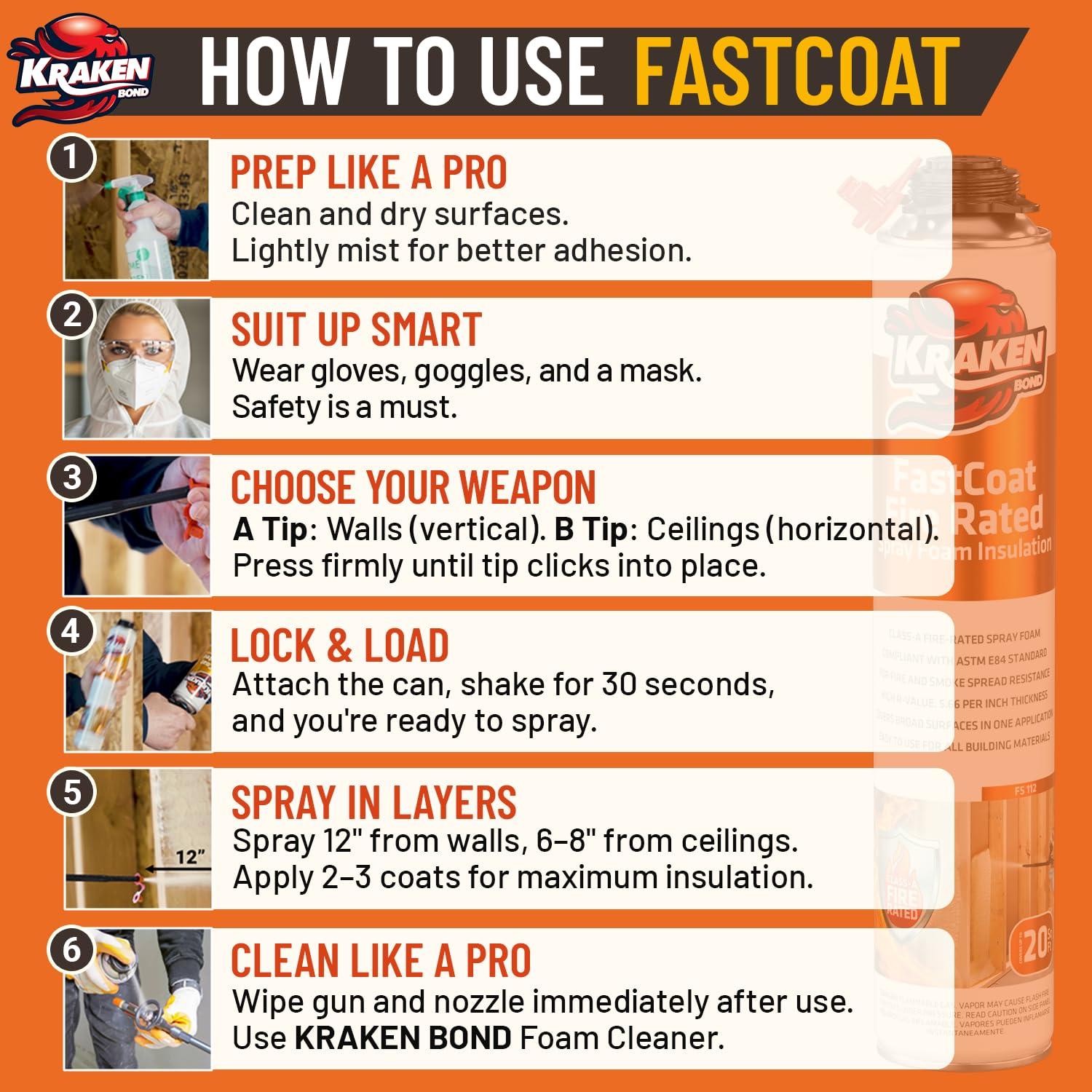 image:imageKraken Bond Fastcoat Fire Rated Spray Foam Insulation Kit Closed Cell in a Can 120 sq ft 6x271 oz RValue 1132 2in Spray Foam for Garage Door Attic Wall Gun amp Cleaner Not Included 6 PackInsulation Foam