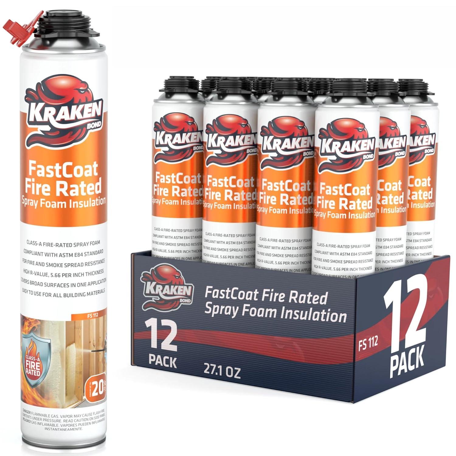 image:imageKraken Bond Fastcoat Fire Rated Spray Foam Insulation Kit Closed Cell in a Can 120 sq ft 6x271 oz RValue 1132 2in Spray Foam for Garage Door Attic Wall Gun amp Cleaner Not Included 6 PackInsulation Foam