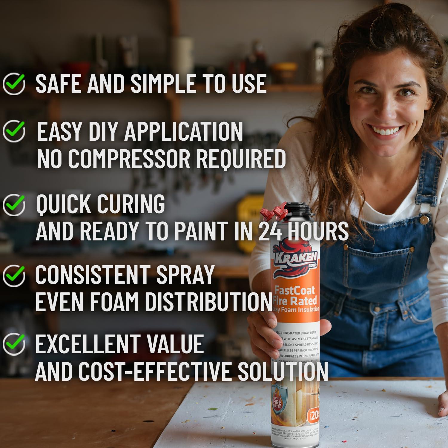 image:imageKraken Bond Fastcoat Fire Rated Spray Foam Insulation Kit Closed Cell in a Can 120 sq ft 6x271 oz RValue 1132 2in Spray Foam for Garage Door Attic Wall Gun amp Cleaner Not Included 6 PackInsulation Foam