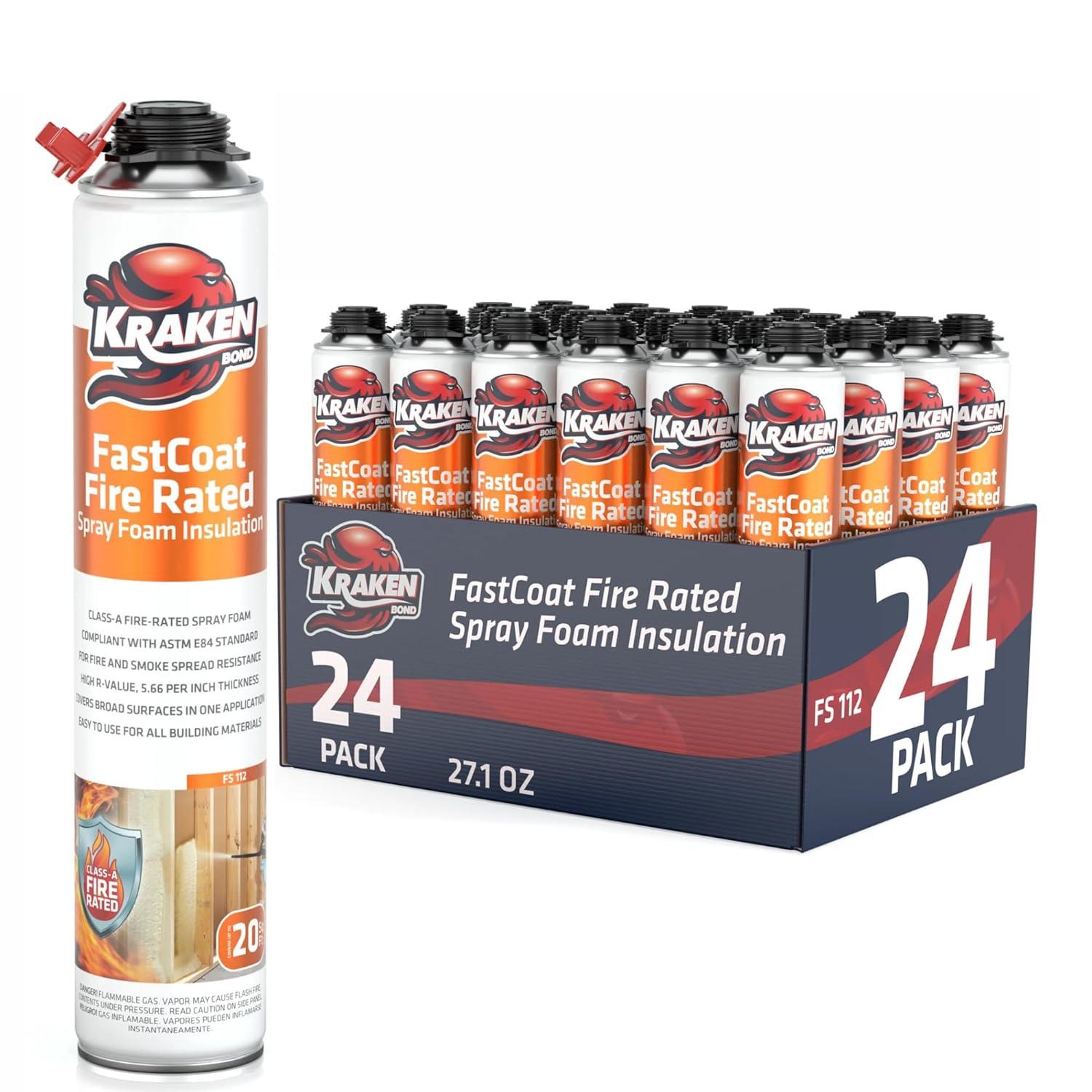 image:imageKraken Bond Fastcoat Fire Rated Spray Foam Insulation Kit Closed Cell in a Can 120 sq ft 6x271 oz RValue 1132 2in Spray Foam for Garage Door Attic Wall Gun amp Cleaner Not Included 6 PackInsulation Foam
