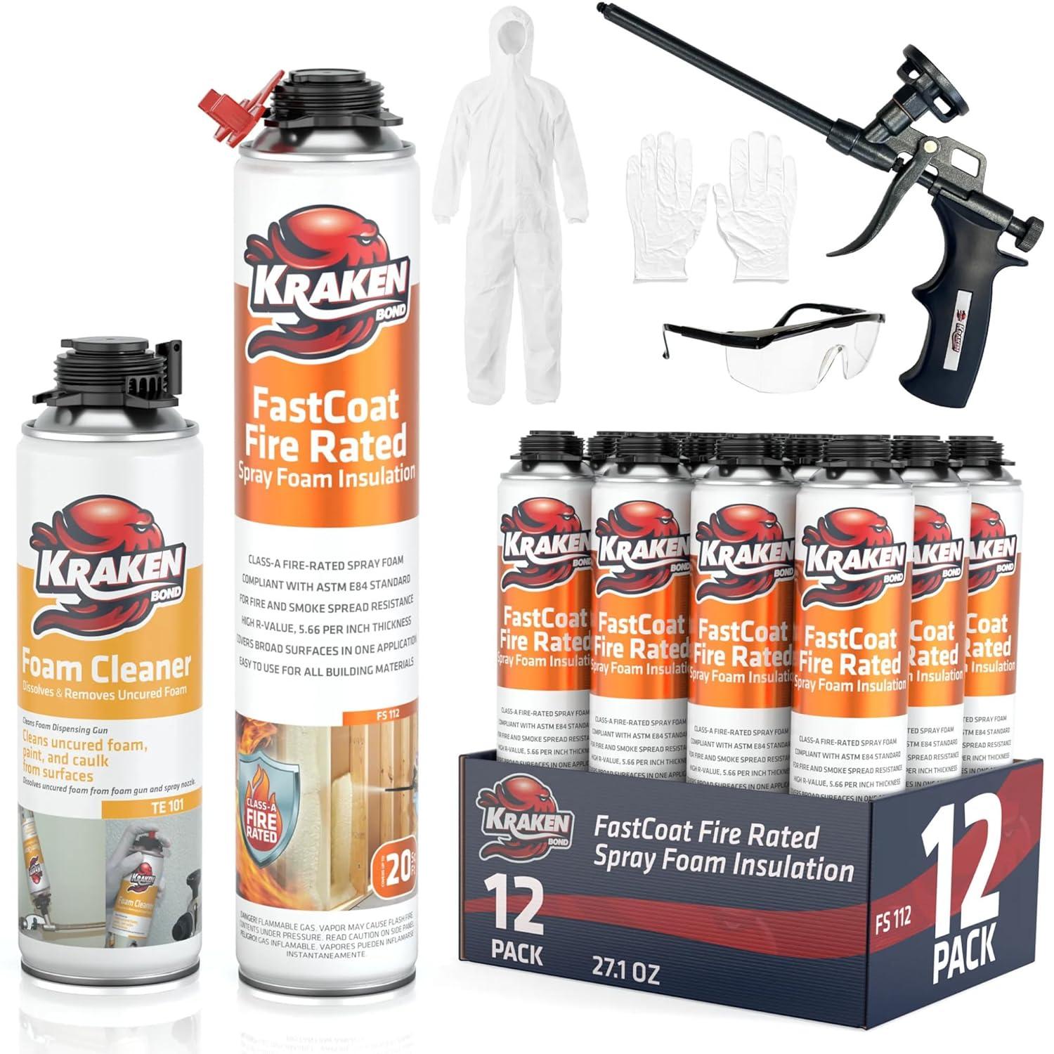 image:imageKraken Bond Fastcoat Fire Rated Spray Foam Insulation Kit Closed Cell in a Can 120 sq ft 6x271 oz RValue 1132 2in Spray Foam for Garage Door Attic Wall Gun amp Cleaner Not Included 6 PackInsulation Foam Set