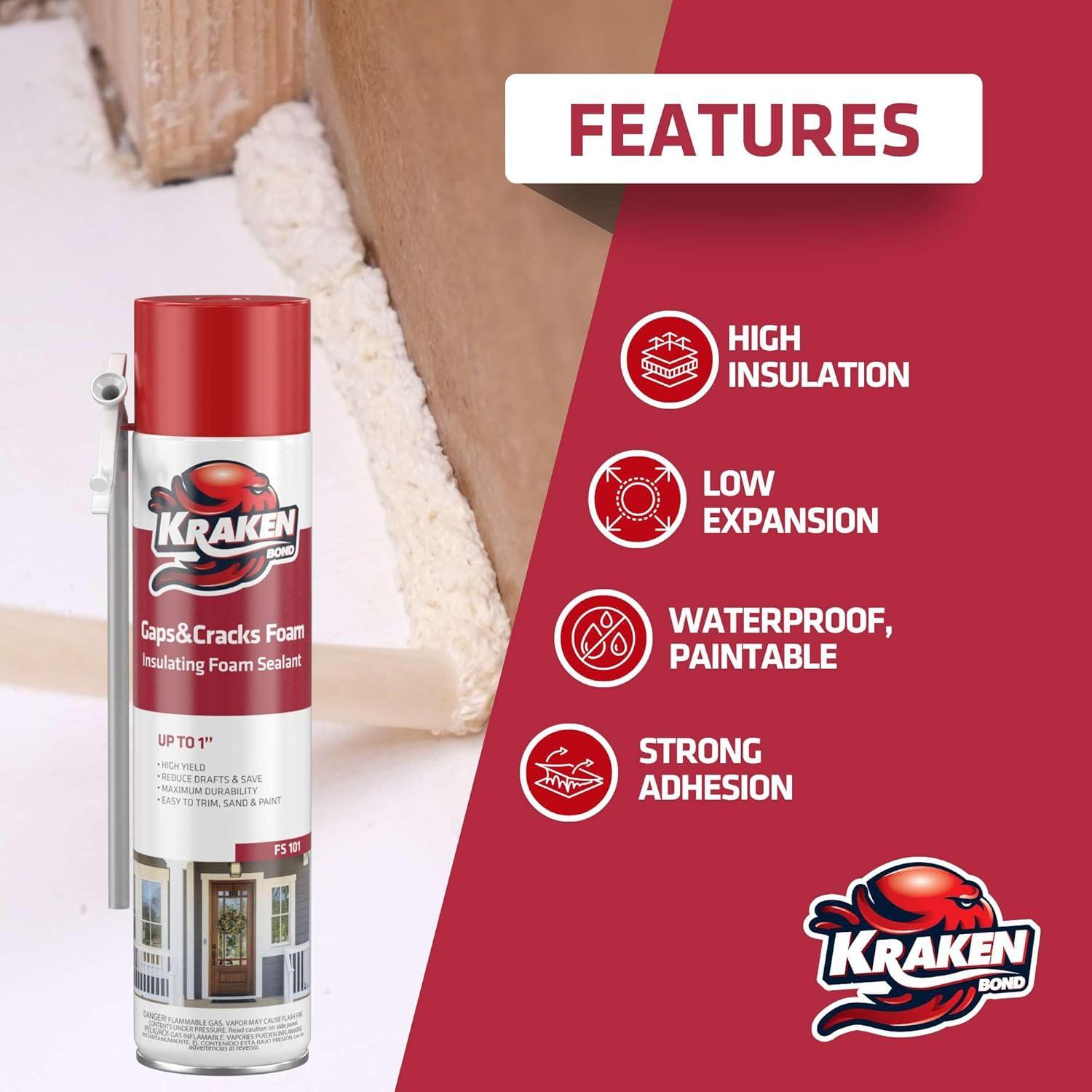 image:imageKraken Bond Gaps amp Cracks Expanding Foam Sealant 12x24oz High Expansion Polyurethane Spray Foam for Window amp Door Straw Use Waterproof High Yield Gap Filler 12 Pack1