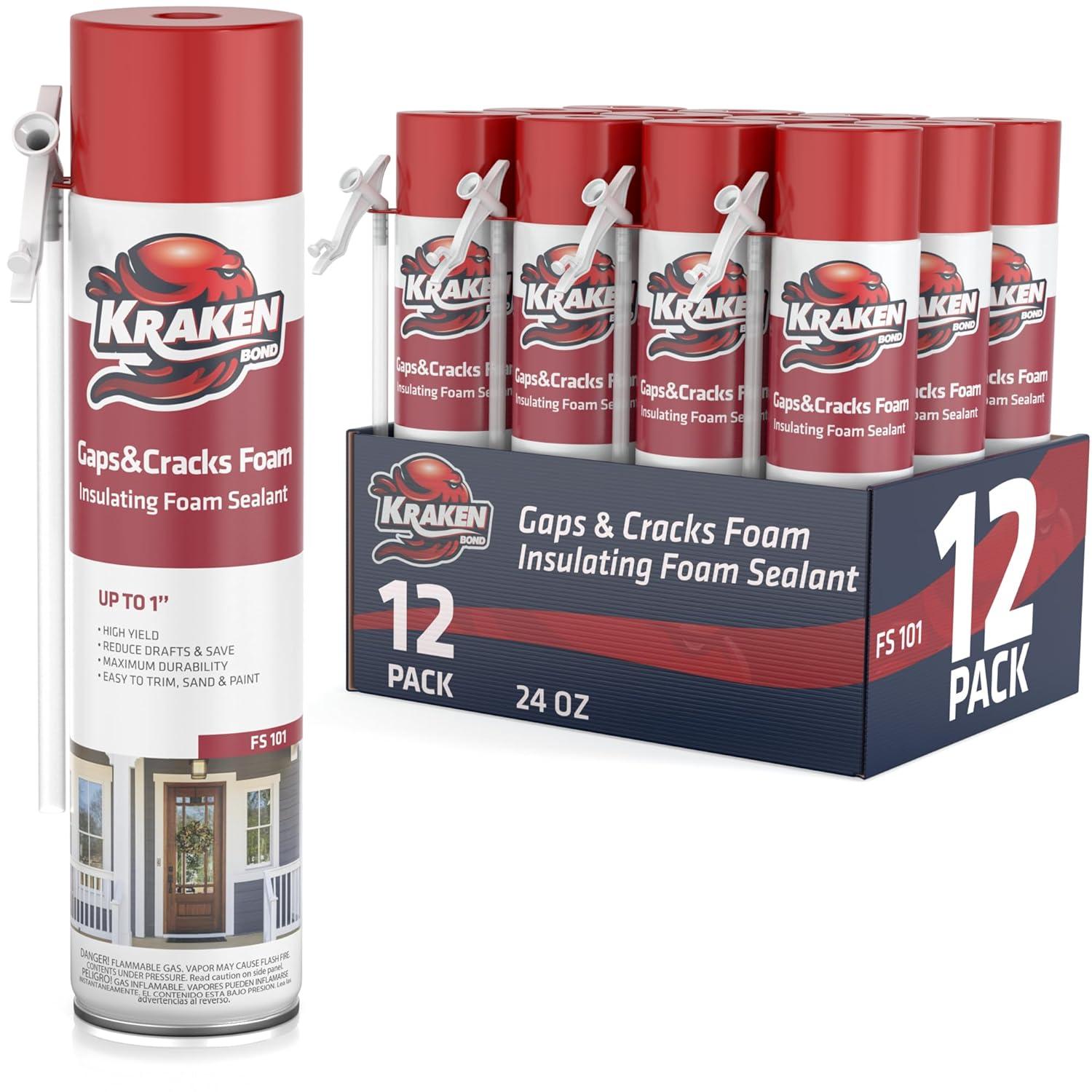 image:imageKraken Bond Gaps amp Cracks Expanding Foam Sealant 12x24oz High Expansion Polyurethane Spray Foam for Window amp Door Straw Use Waterproof High Yield Gap Filler 12 Pack12