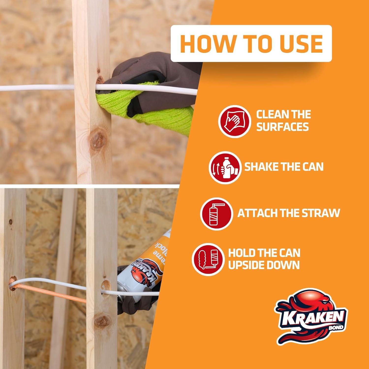 image:imageKraken Bond Gaps amp Cracks Expanding Foam Sealant 12x24oz High Expansion Polyurethane Spray Foam for Window amp Door Straw Use Waterproof High Yield Gap Filler 12 Pack1