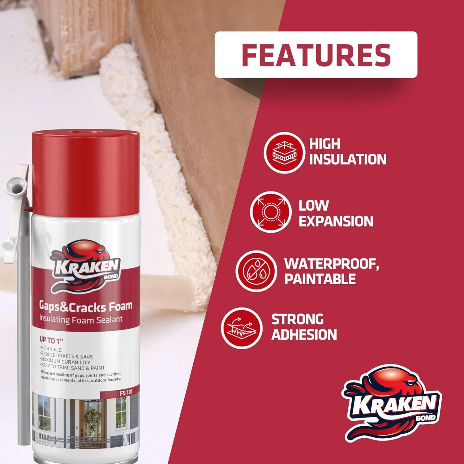 image:imageKraken Bond Gaps amp Cracks Expanding Foam Sealant 24x12oz High Expansion Polyurethane Spray Foam for Window amp Door Straw Use Waterproof High Yield Gap Filler 24 Pack1 Pack