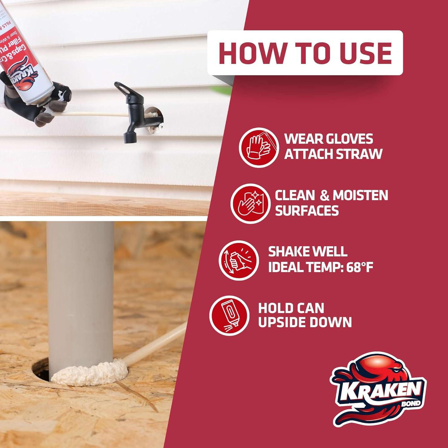 image:imageKraken Bond Gaps amp Cracks Expanding Foam Sealant 24x12oz High Expansion Polyurethane Spray Foam for Window amp Door Straw Use Waterproof High Yield Gap Filler 24 Pack12 Pack