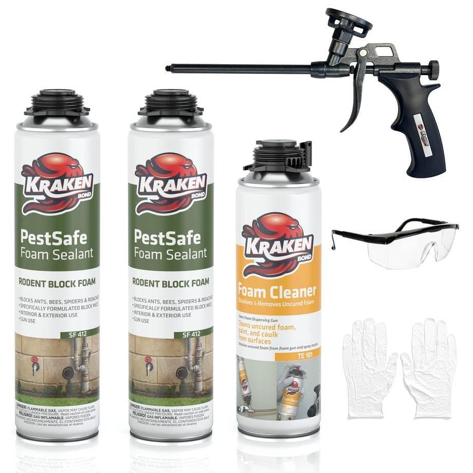 image:imageKraken Bond Pestblokc Spray Foam Sealant 12x24oz Polyurethane Expanding Foam for Gaps amp Cracks with Paintable Foam Filler for Wall Holes Gun Use GunampCleaner Included 12 Pack2 Pack