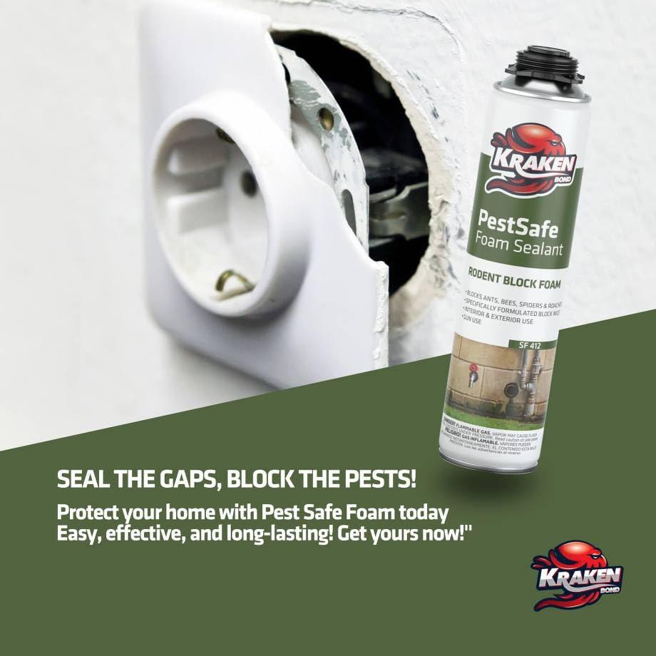 image:imageKraken Bond Pestblokc Spray Foam Sealant 12x24oz Polyurethane Expanding Foam for Gaps amp Cracks with Paintable Foam Filler for Wall Holes Gun Use GunampCleaner Included 12 Pack2 Pack