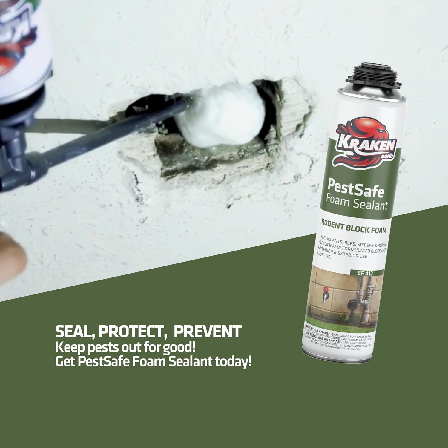 image:imageKraken Bond Pestblokc Spray Foam Sealant 12x24oz Polyurethane Expanding Foam for Gaps amp Cracks with Paintable Foam Filler for Wall Holes Gun Use GunampCleaner Included 12 Pack2 Pack