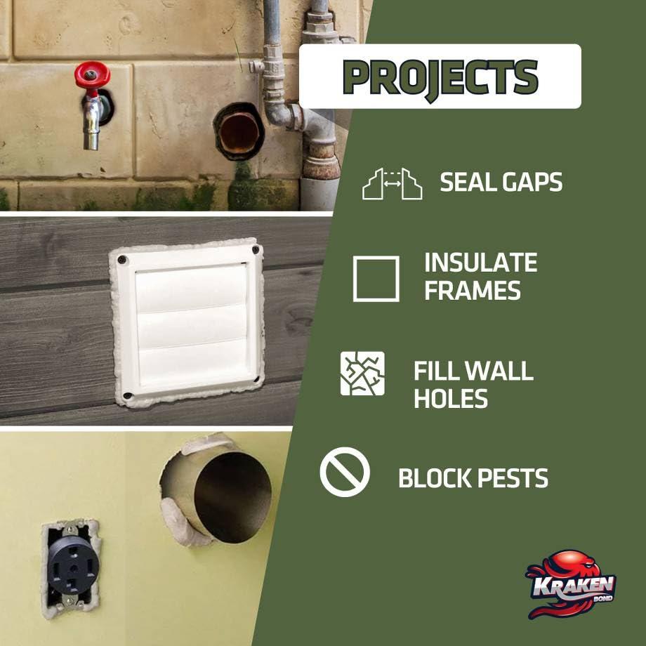 image:imageKraken Bond Pestblokc Spray Foam Sealant 12x24oz Polyurethane Expanding Foam for Gaps amp Cracks with Paintable Foam Filler for Wall Holes Gun Use GunampCleaner Included 12 Pack2 Pack