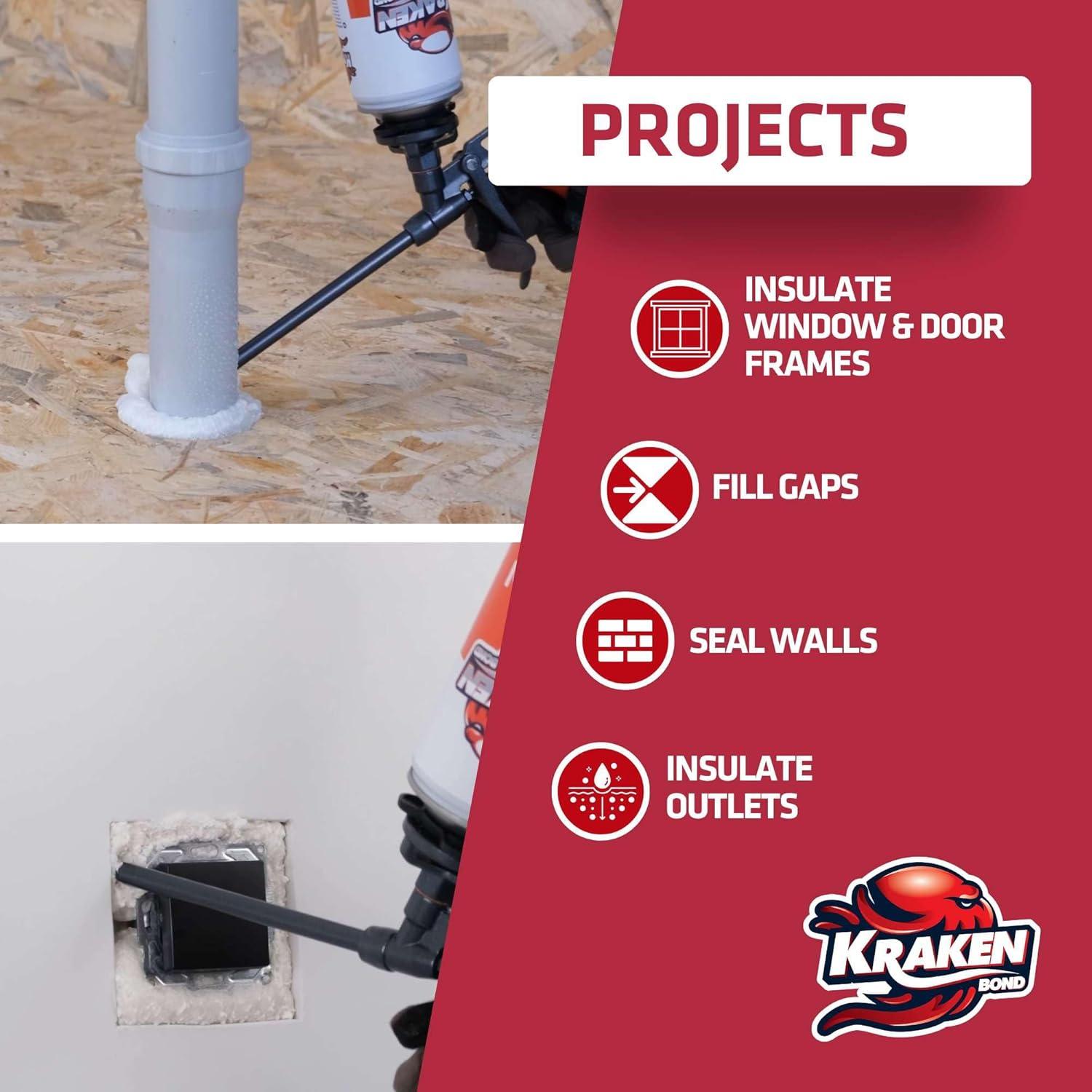 image:imageKraken Bond Window amp Door Expanding Foam Sealant 1x24oz Professional Gap Filling Gun Use Polyurethane Spray Foam Low Expansion Waterproof Gap Filler GunampCleaner Included 1 Pack2 Pack