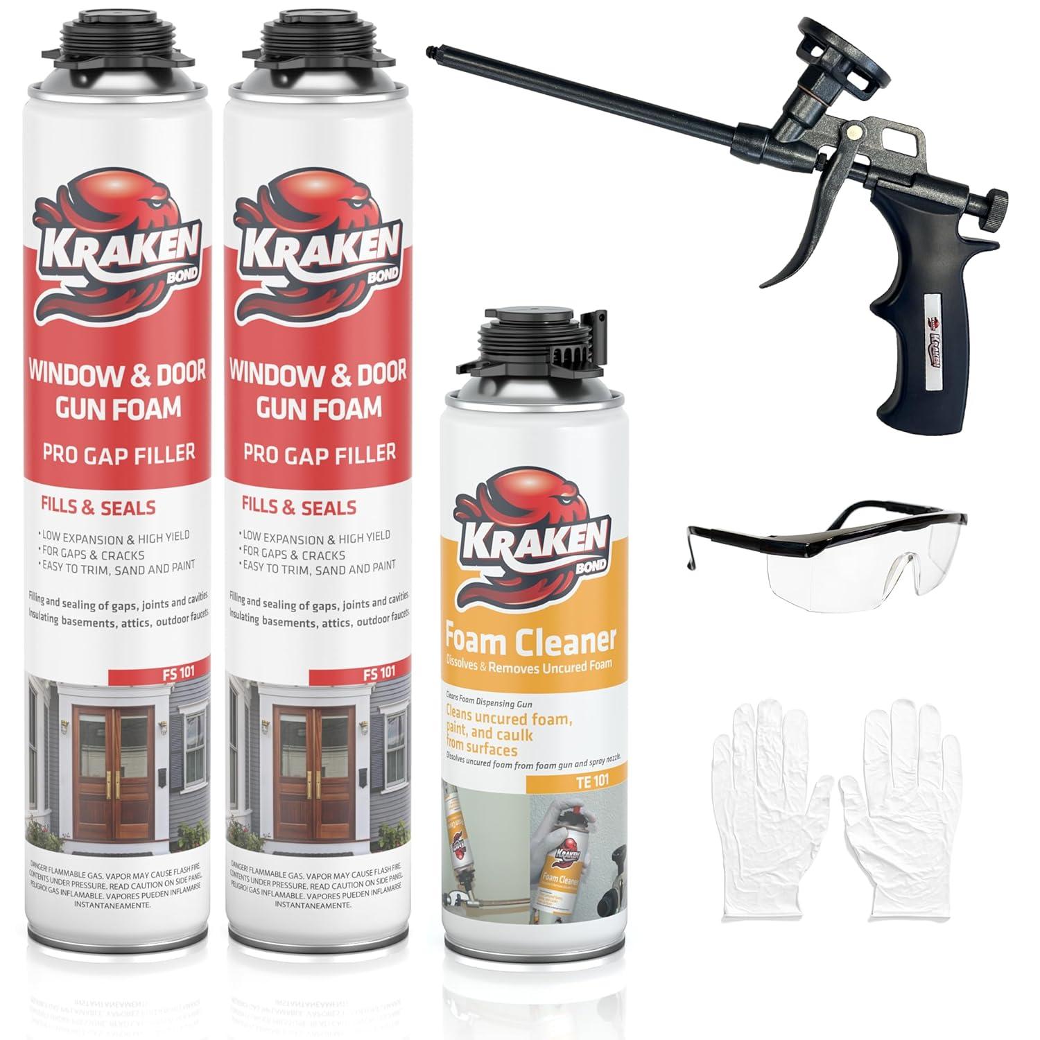 image:imageKraken Bond Window amp Door Expanding Foam Sealant 1x24oz Professional Gap Filling Gun Use Polyurethane Spray Foam Low Expansion Waterproof Gap Filler GunampCleaner Included 1 Pack2 Pack