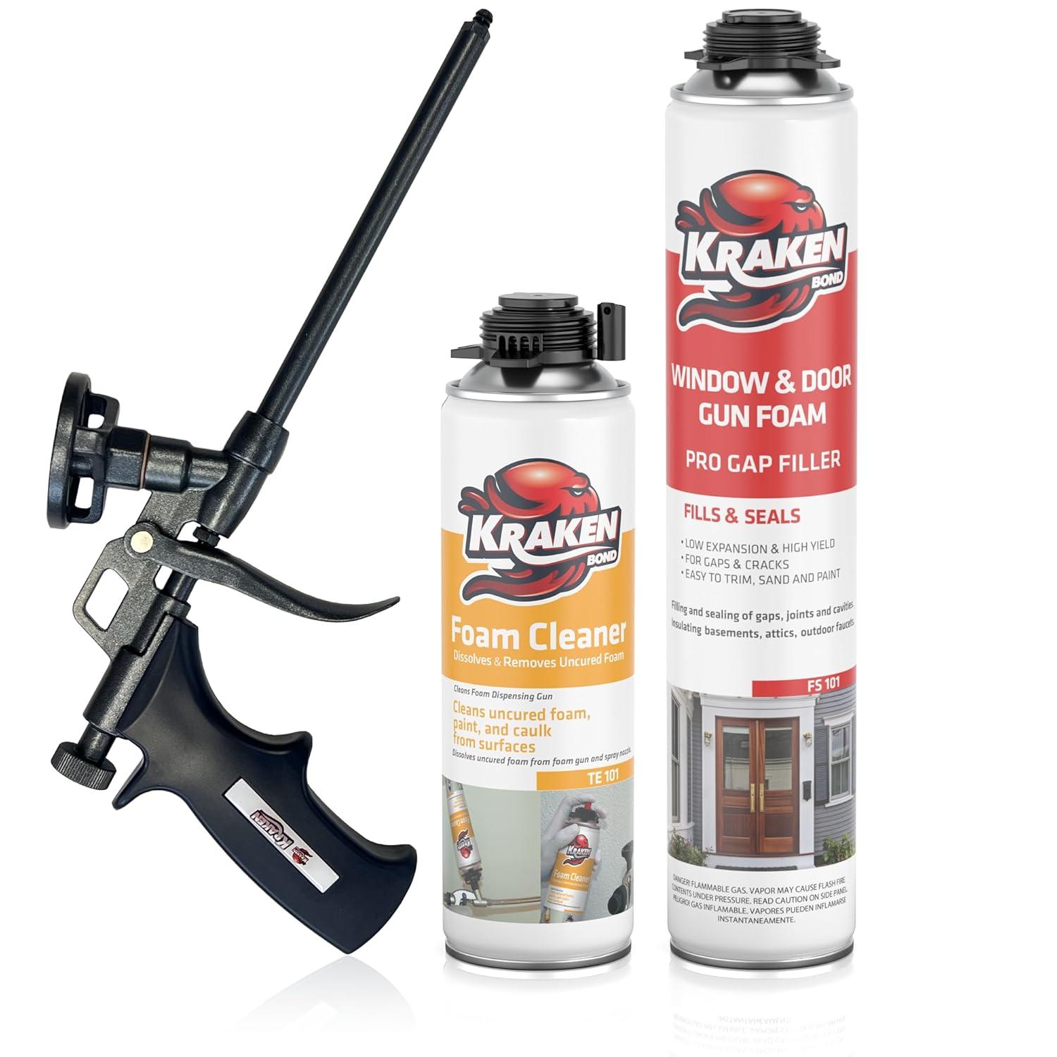 image:imageKraken Bond Window amp Door Expanding Foam Sealant 1x24oz Professional Gap Filling Gun Use Polyurethane Spray Foam Low Expansion Waterproof Gap Filler GunampCleaner Included 1 Pack1 Pack