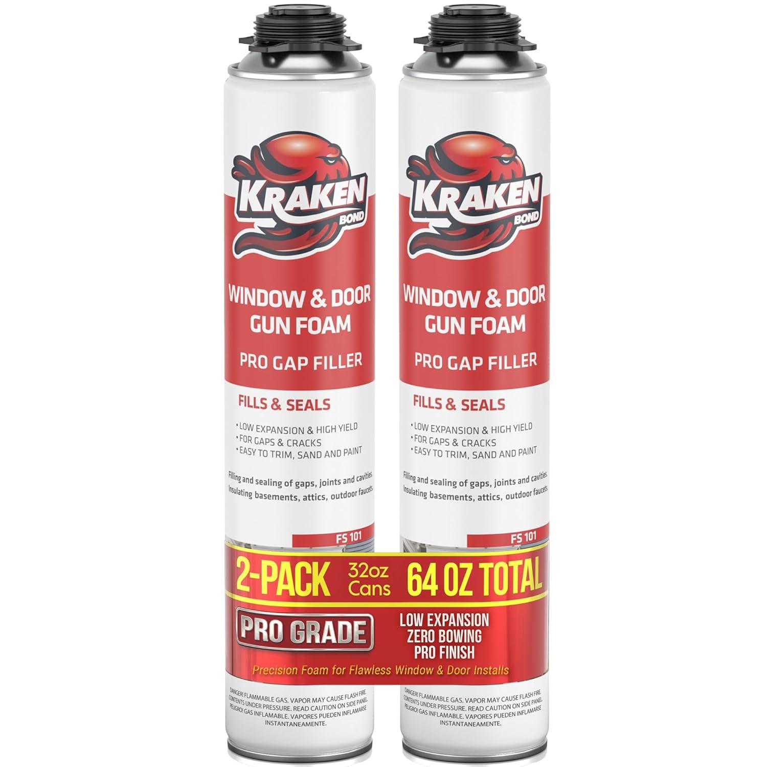 image:imageKraken Bond Window amp Door Expanding Foam Sealant 1x24oz Professional Gap Filling Gun Use Polyurethane Spray Foam Low Expansion Waterproof Gap Filler GunampCleaner Included 1 Pack2 Pack