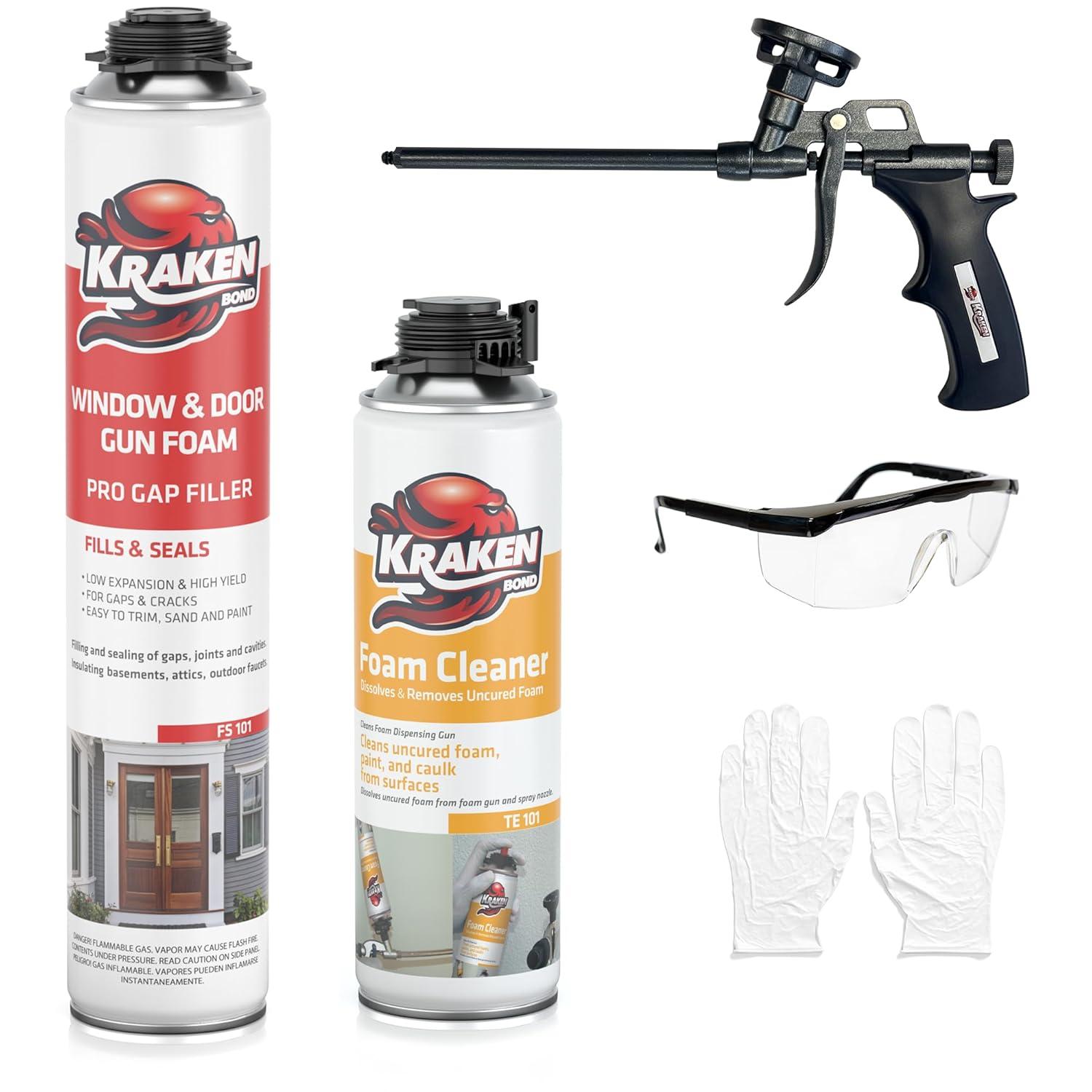 image:imageKraken Bond Window amp Door Expanding Foam Sealant 1x24oz Professional Gap Filling Gun Use Polyurethane Spray Foam Low Expansion Waterproof Gap Filler GunampCleaner Included 1 Pack1 Pack