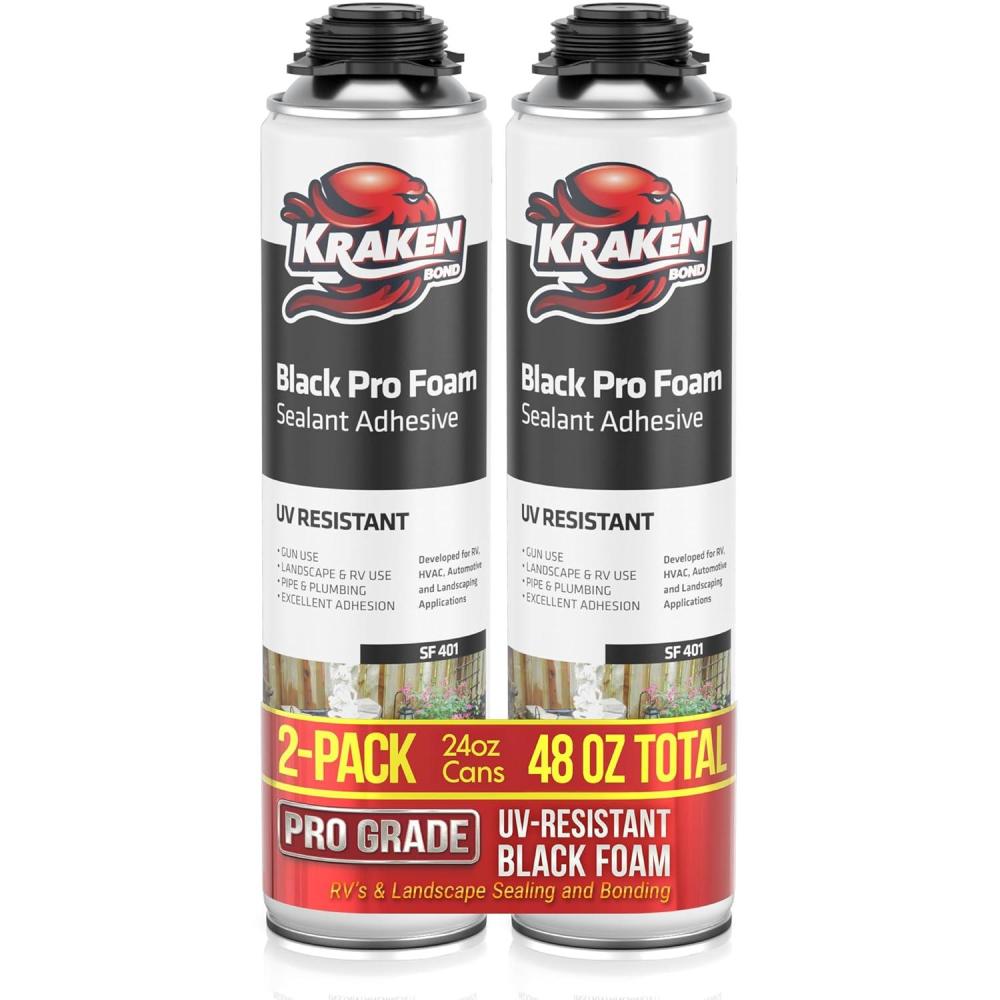 image:imageKraken Bond Black Spray Waterfall Foam Sealant 2x24oz Expanding Polyurethane Pond Foam Sealer Black UV Resistant Insulating Spray for Landscape amp Exterior Gun Use Gun Not Included 2 Pack2 Pack