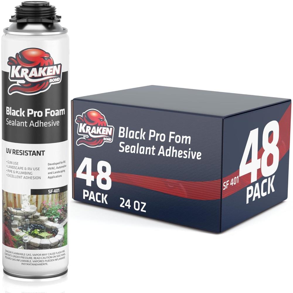 image:imageKraken Bond Black Spray Waterfall Foam Sealant 2x24oz Expanding Polyurethane Pond Foam Sealer Black UV Resistant Insulating Spray for Landscape amp Exterior Gun Use Gun Not Included 2 Pack48 Pack
