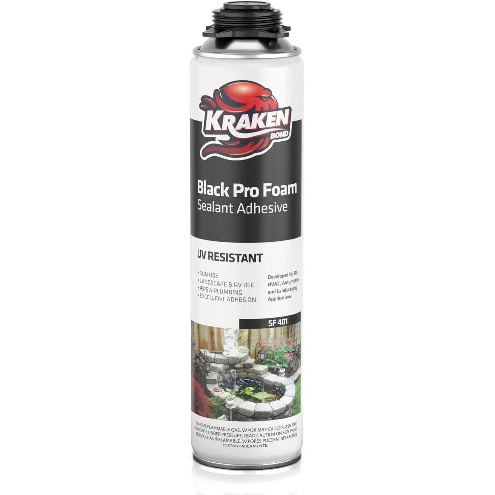 image:imageKraken Bond Black Spray Waterfall Foam Sealant 2x24oz Expanding Polyurethane Pond Foam Sealer Black UV Resistant Insulating Spray for Landscape amp Exterior Gun Use Gun Not Included 2 Pack1 Pack