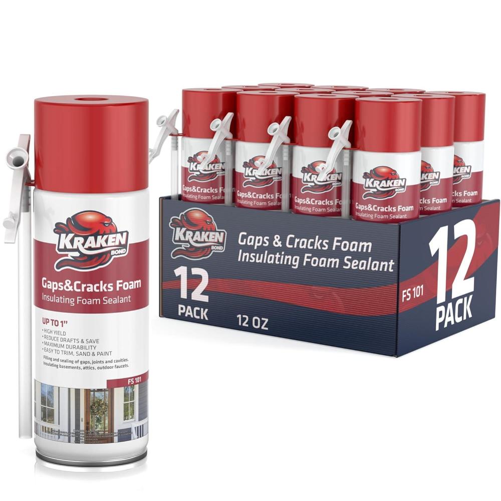 image:imageKraken Bond Gaps amp Cracks Expanding Foam Sealant 24x12oz High Expansion Polyurethane Spray Foam for Window amp Door Straw Use Waterproof High Yield Gap Filler 24 Pack12 Pack