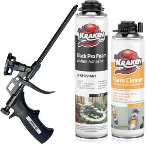 image:imageKraken Bond Black Spray Waterfall Foam Sealant  1x24oz Expanding Polyurethane Pond Foam Sealer Black UV Resistant Insulating Spray for Landscape amp Exterior Gun Use Gun amp Cleaner Included 1 Pack