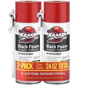 image:imageKraken Bond Black Spray Waterfall Foam Sealant  24x12oz Expanding Polyurethane Pond Foam Sealer Black UV Resistant Insulating Spray for Landscape amp Exterior Straw Use 24 Pack2 Pack