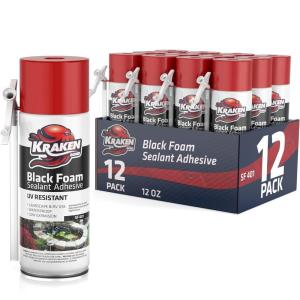 image:imageKraken Bond Black Spray Waterfall Foam Sealant  24x12oz Expanding Polyurethane Pond Foam Sealer Black UV Resistant Insulating Spray for Landscape amp Exterior Straw Use 24 Pack12 Pack
